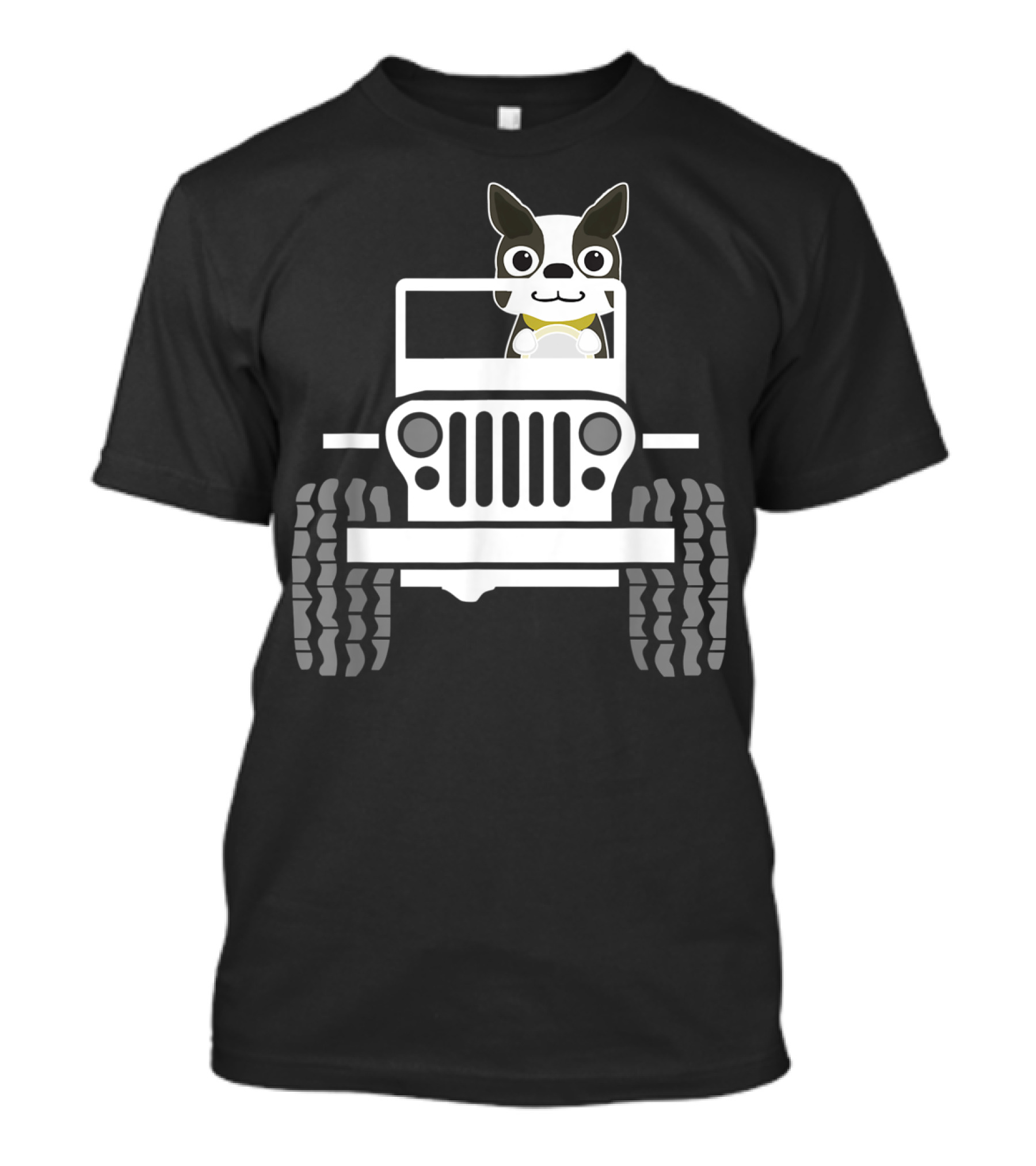 Funny Boston Terrier Dog In Jeep Dad T-Shirt
