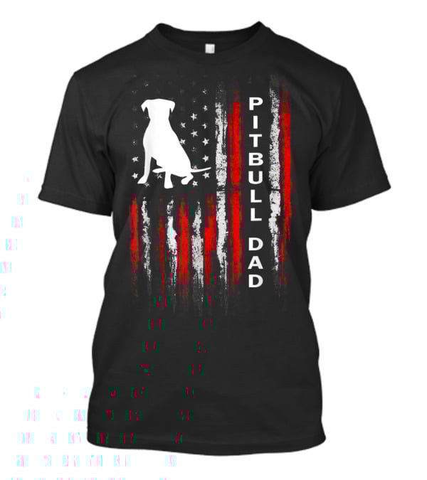 Mens Pitbull Dad American Flag Bully Dog T-Shirt