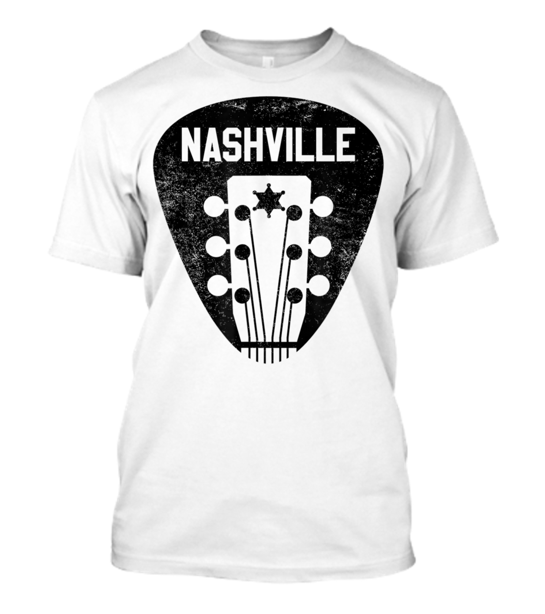 Nashville Guitar Pick With Vintage Music Headstock T-Shirt