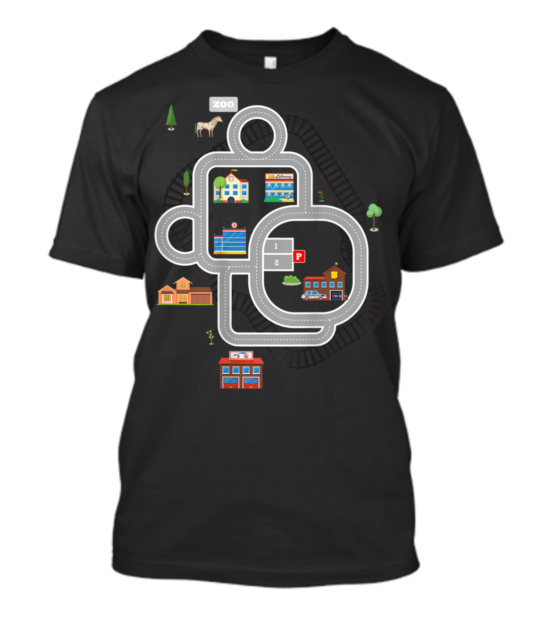 Zoo Road Map Play Mat Car Train Activity Back T-Shirt