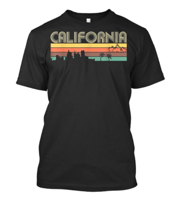 Retro Vintage California Mountains And Skyline With Palm Trees T-Shirt