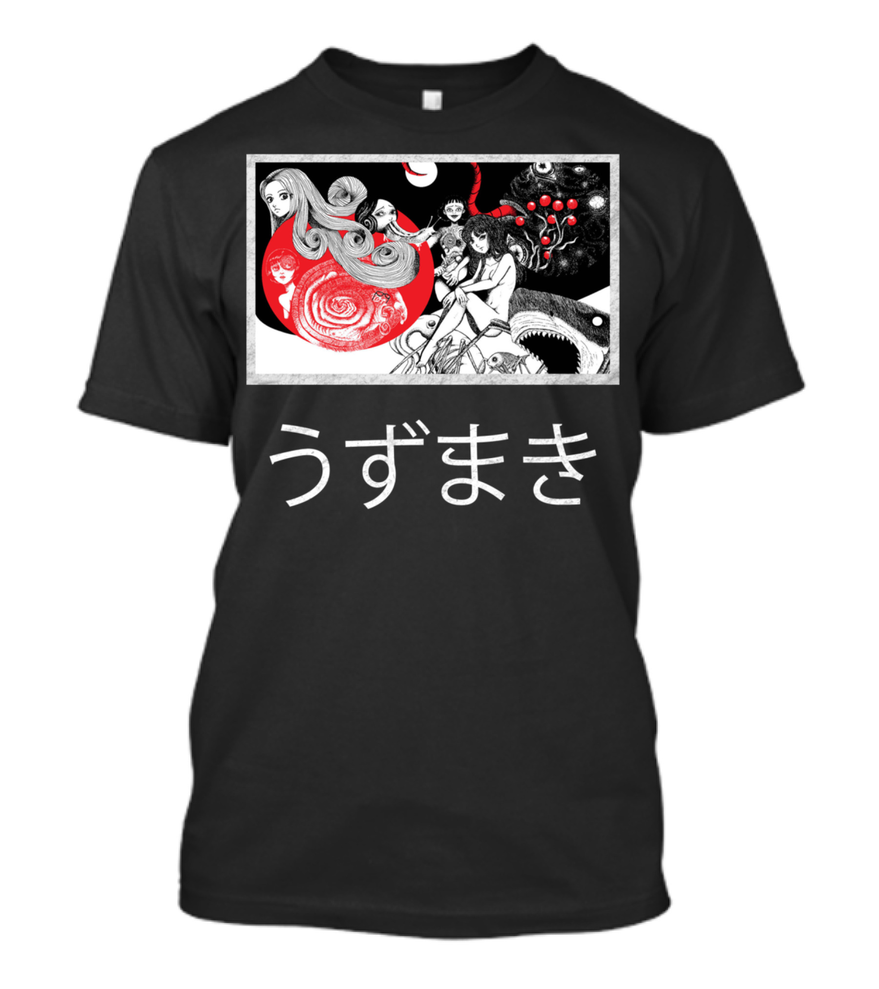 Uzumaki Japanese Horror Surreal Spiral Art With Monsters And Characters T-Shirt