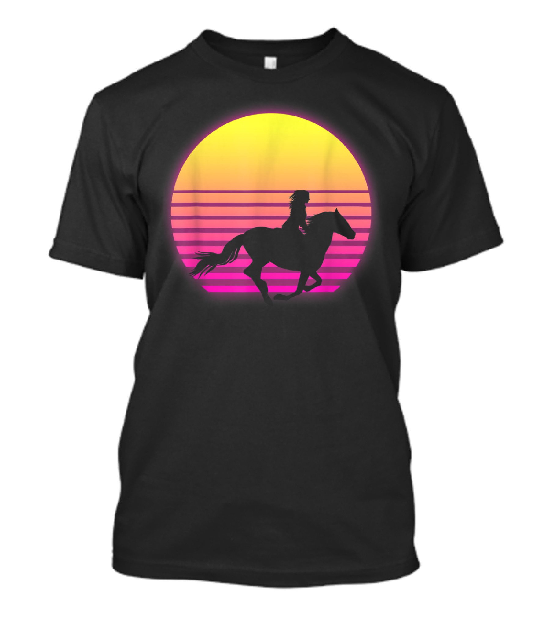 Vintage Sunset Girl Horse Riding Silhouette Retro Cool Horse T-Shirt
