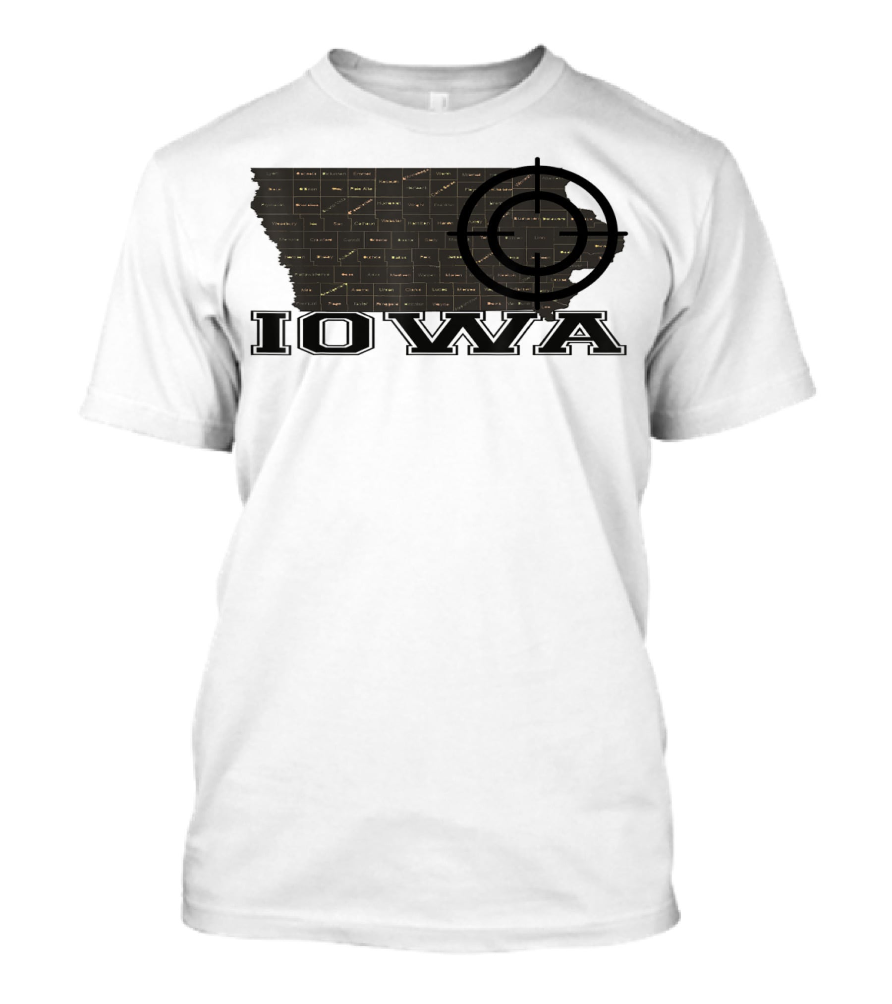 Iowa Map Vintage Fun Black With Target Overlay T-Shirt