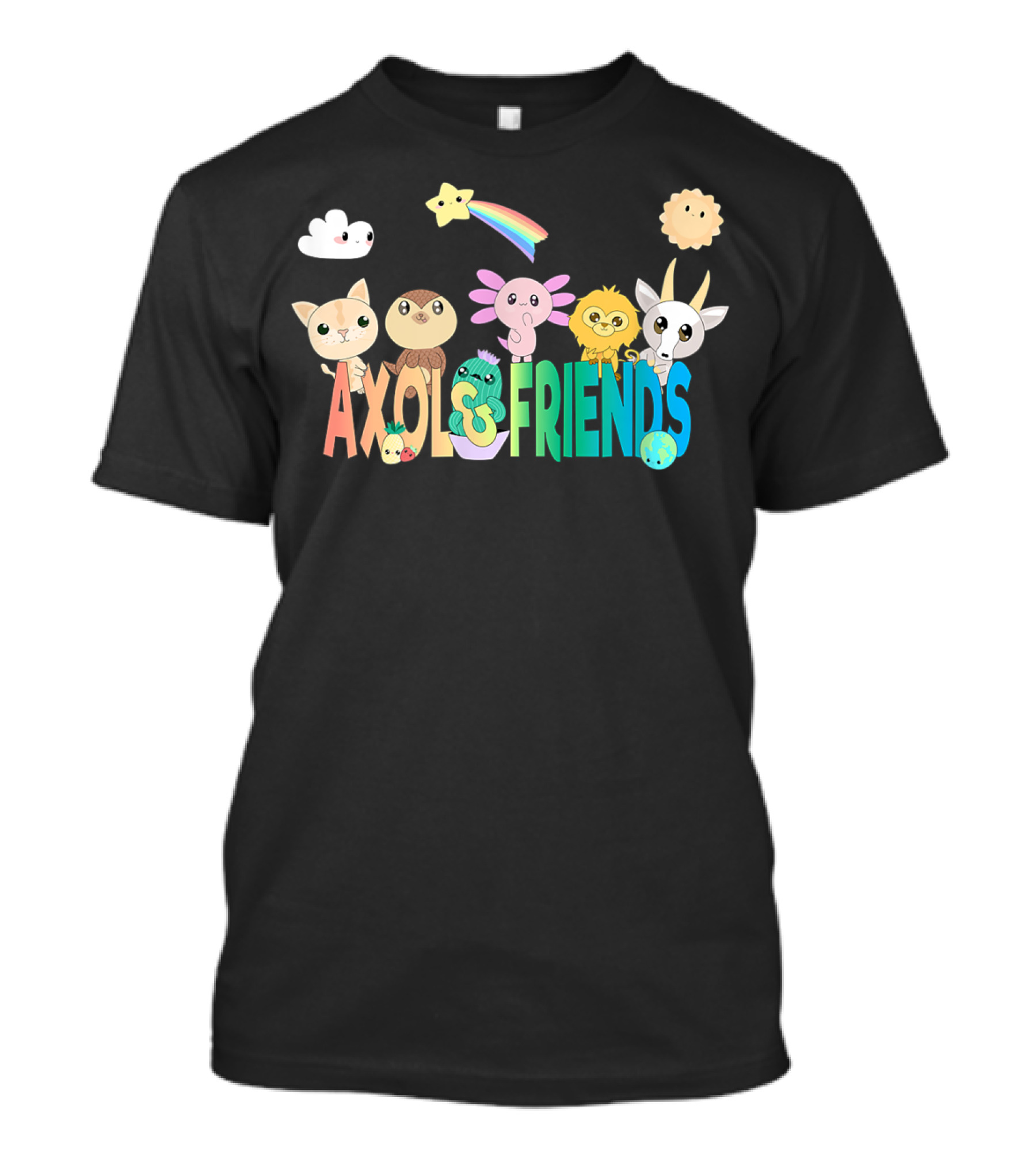 Axol Friends Cute Animals With Stars, Rainbow, Cloud, And Sun T-Shirt