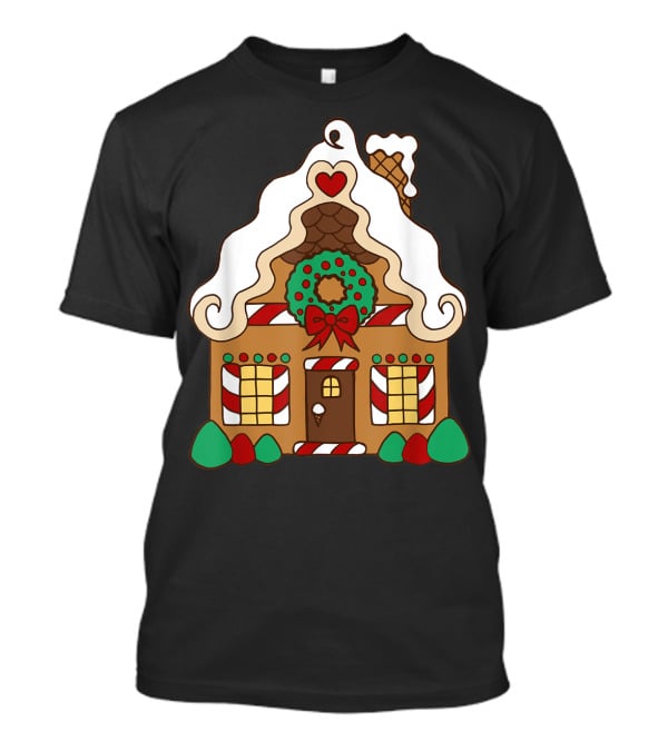 Christmas Gingerbread House With Candy Cane And Wreath T-Shirt