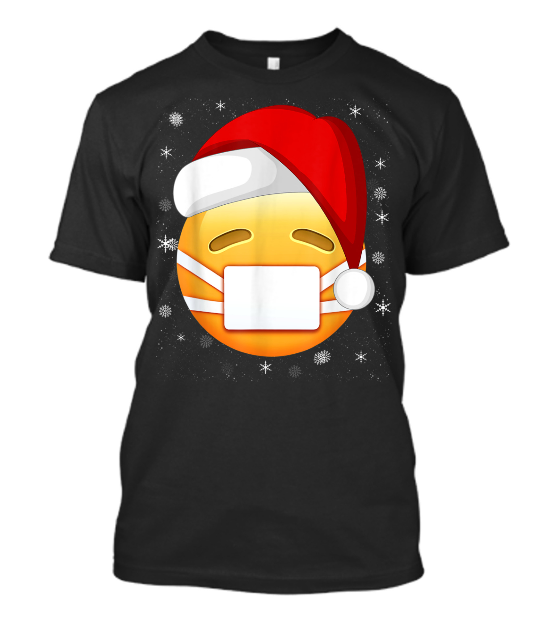 Funny Face With Medical Mask Emojis Santa Hat Snowflakes T-Shirt