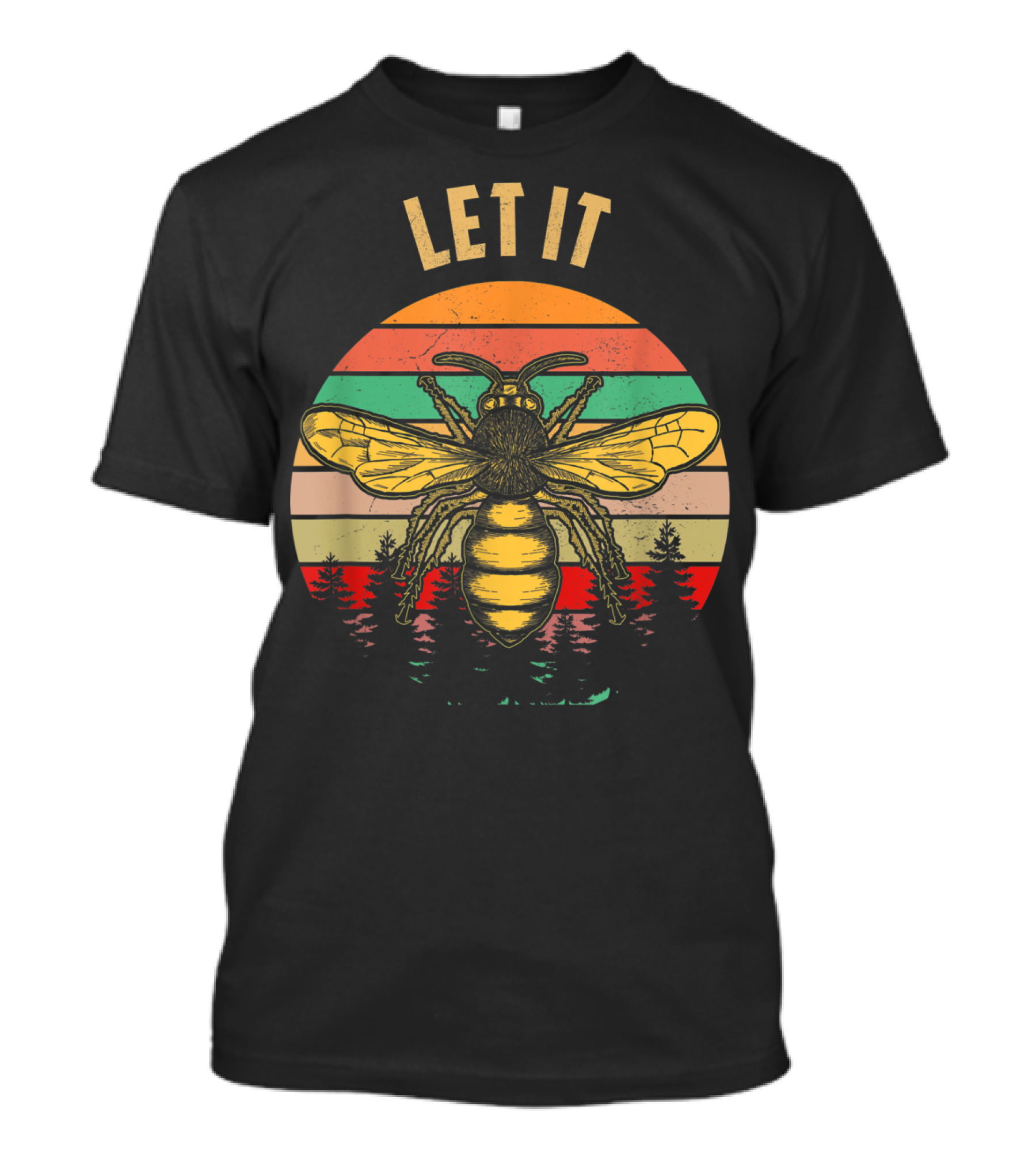 Let It Bee Vintage Beekeeper Retro Forest Stripes T-Shirt