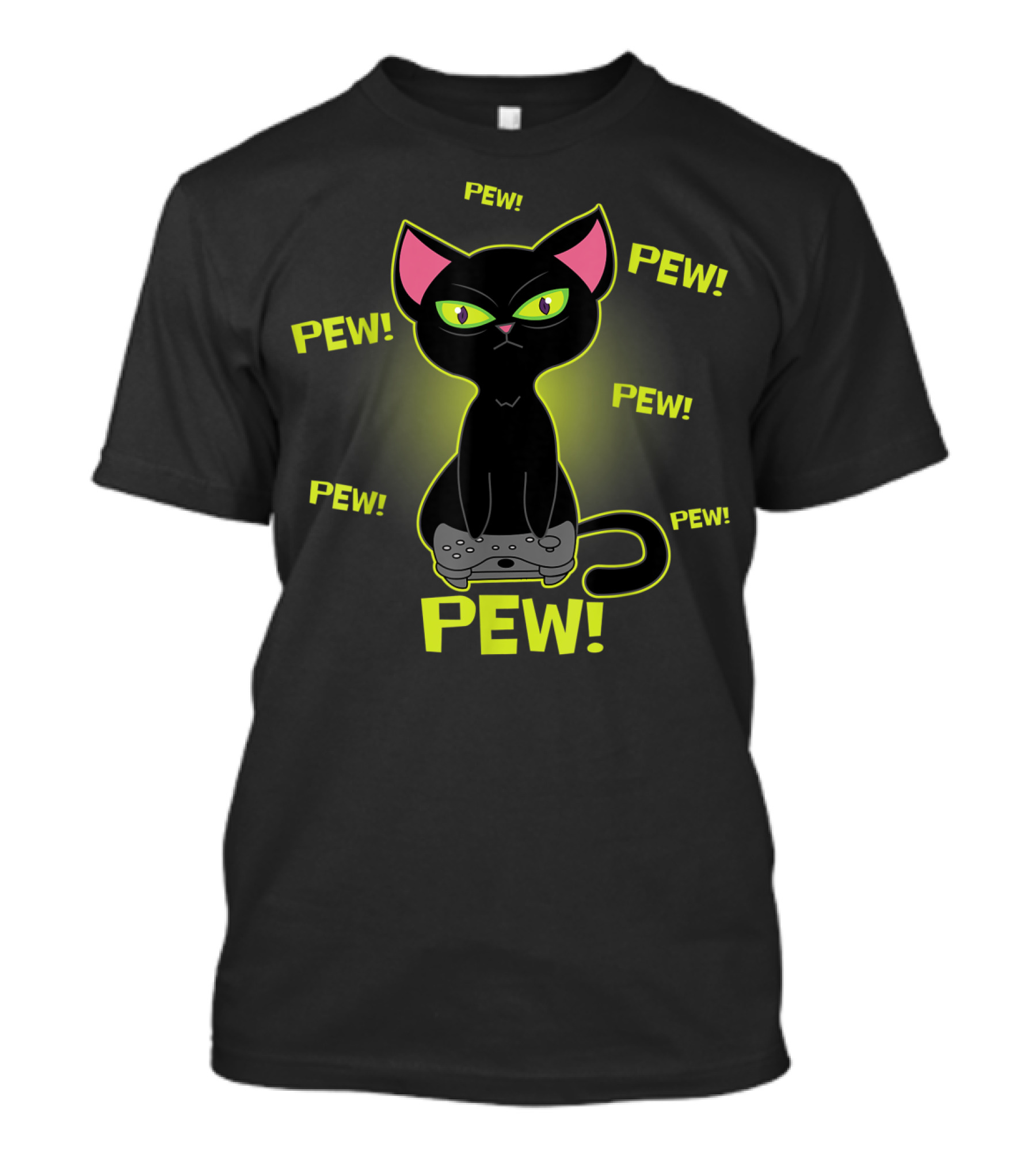 Pew Pew Black Cat Video Game Lovers Funny Cat Gamer T-Shirt