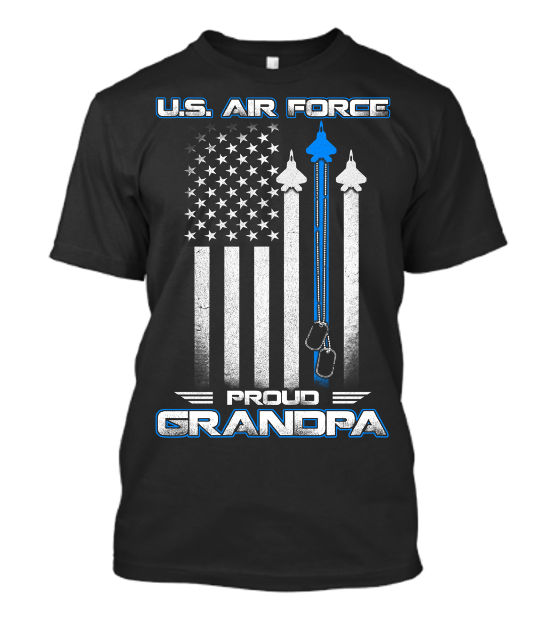 U.S. Air Force Proud Grandpa Flag And Fighter Jets With Dog Tags T-Shirt