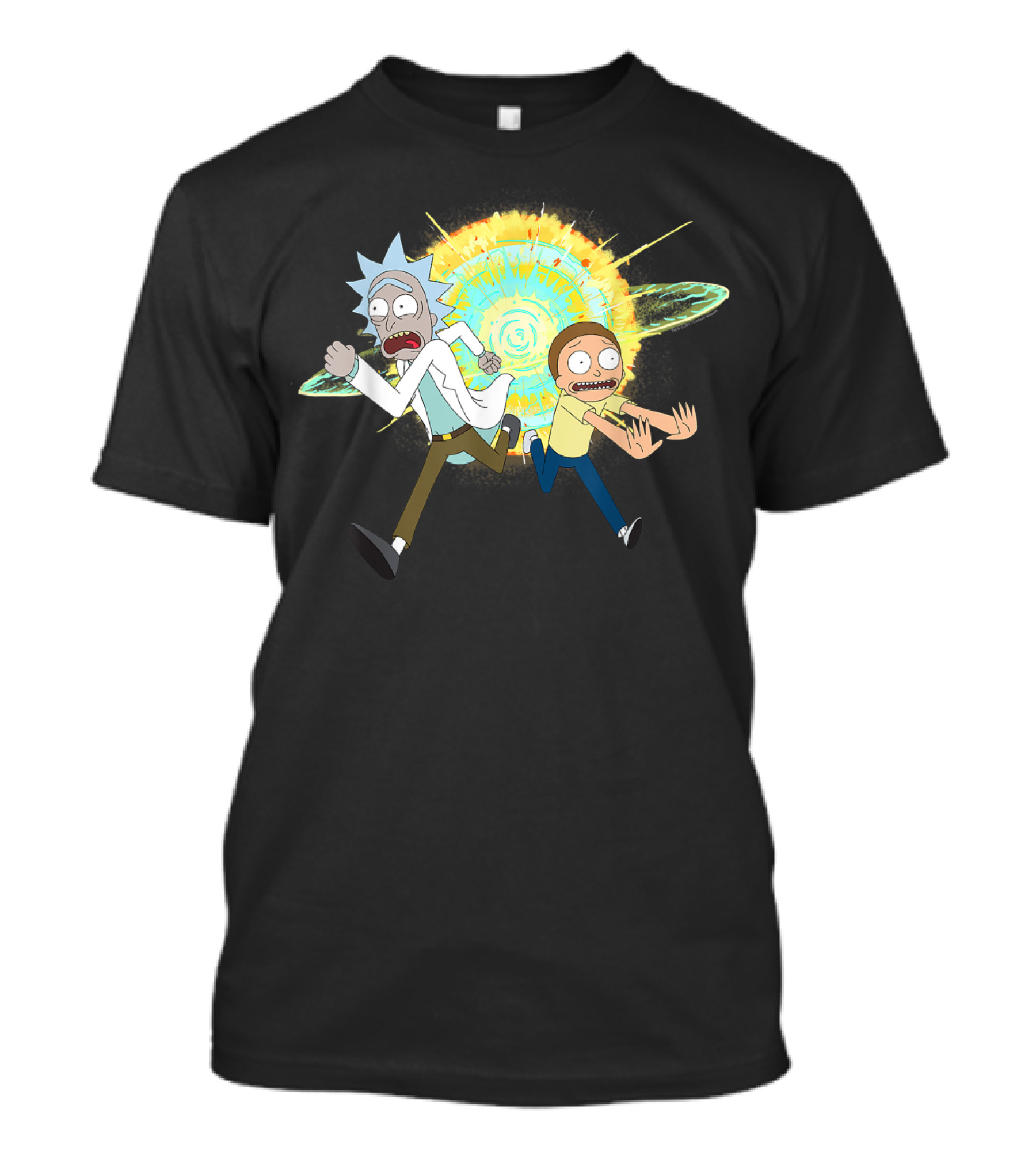 Rick And Morty Running From A Portal Explosion T-Shirt