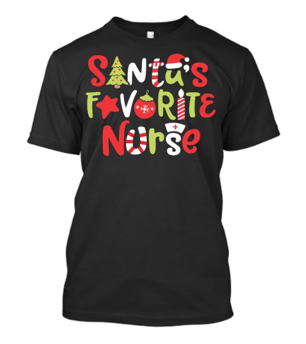 Santa's Favorite Nurse Christmas Tree Ornament Candle Hat T-Shirt