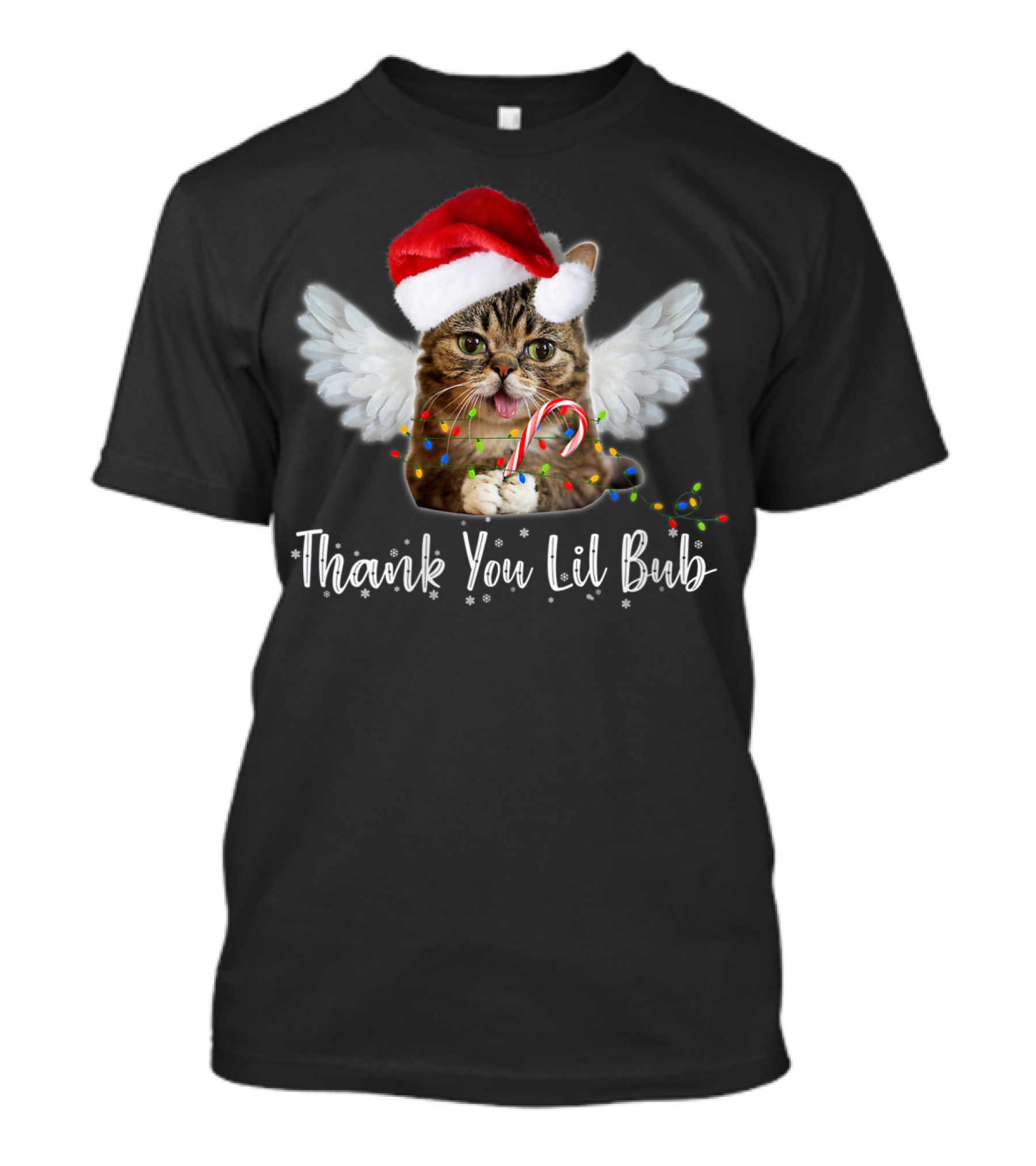 Thank You Lil Bub Angel Cat With Santa Hat And Candy Cane T-Shirt
