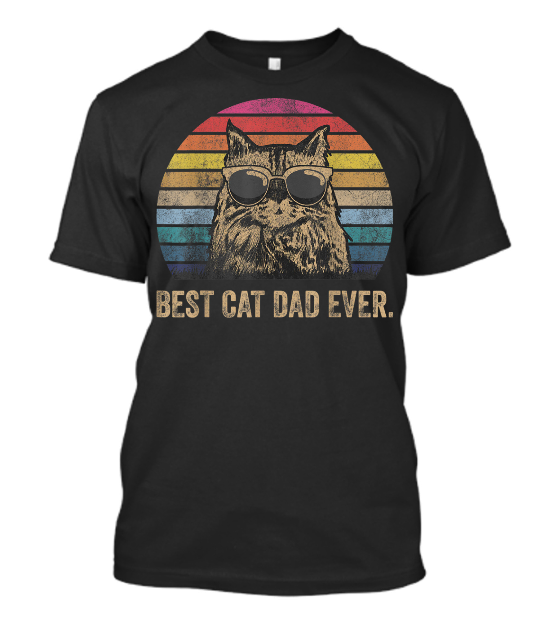 Best Cat Dad Ever Vintage Retro Stripes Sunglasses T-Shirt