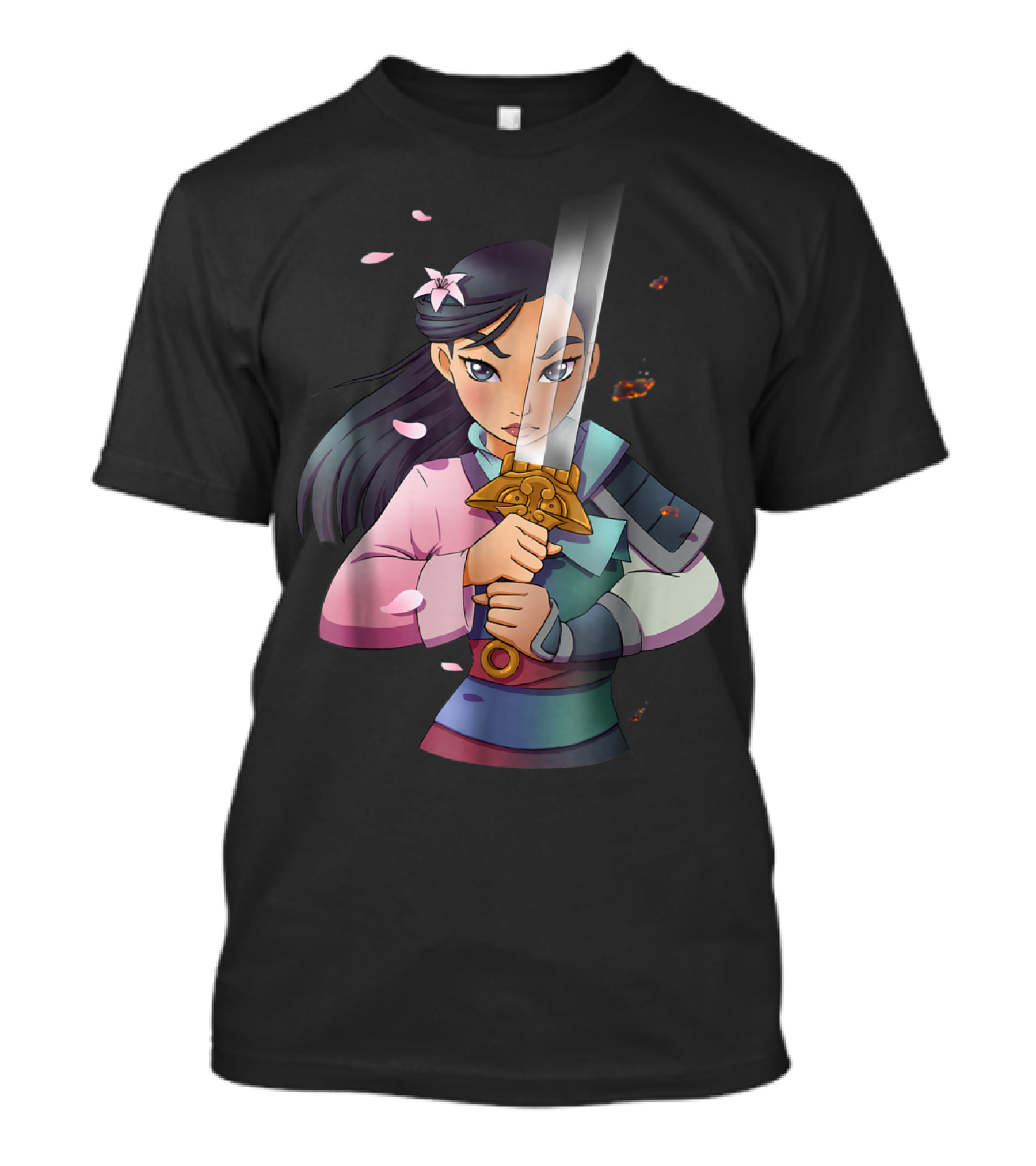 Disney Mulan Anime Half Girl Half Warrior Sword Blossoms T-Shirt