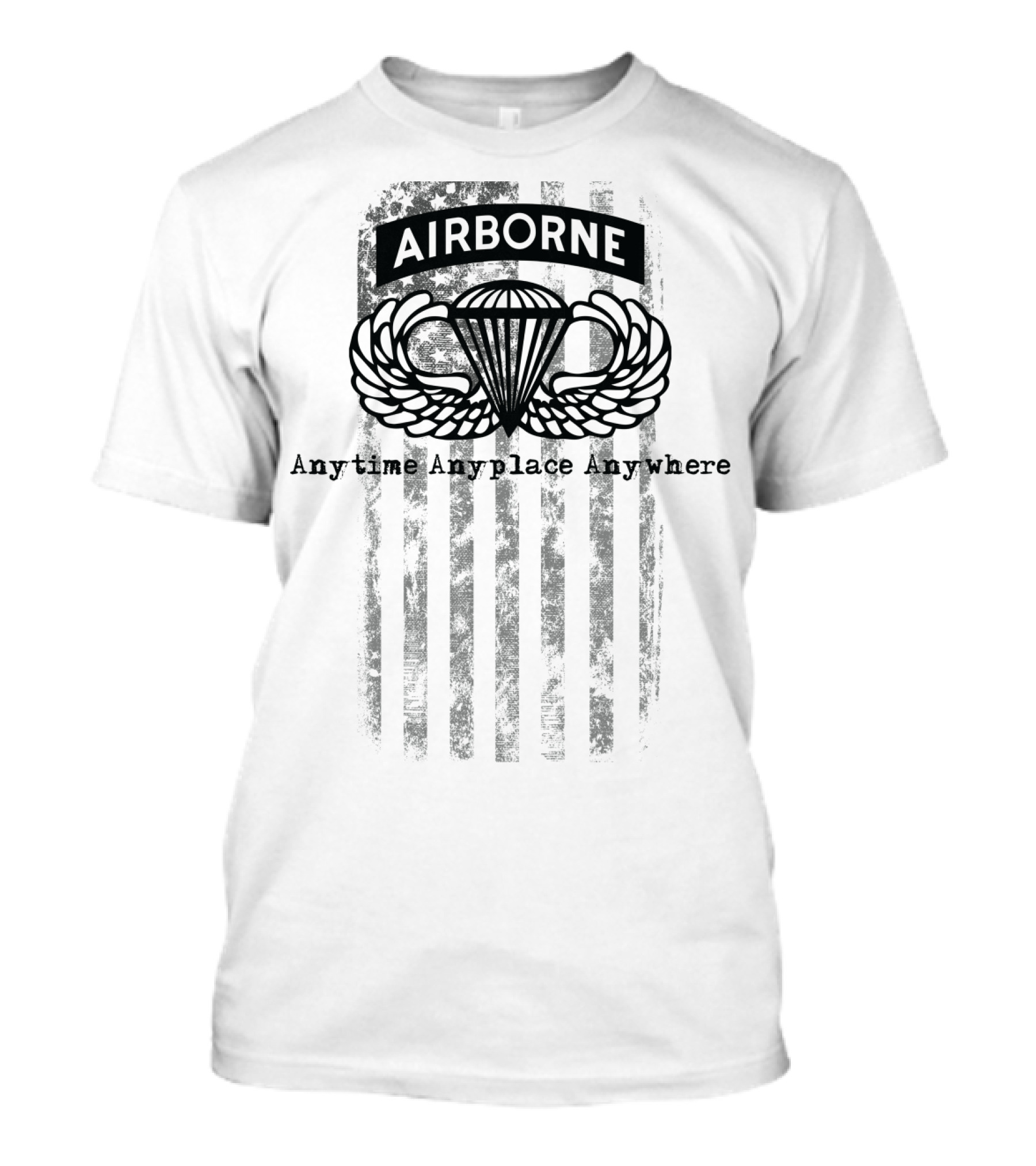 Airborne Paratrooper Black Jump Wings Anytime Anyplace Anywhere T-Shirt
