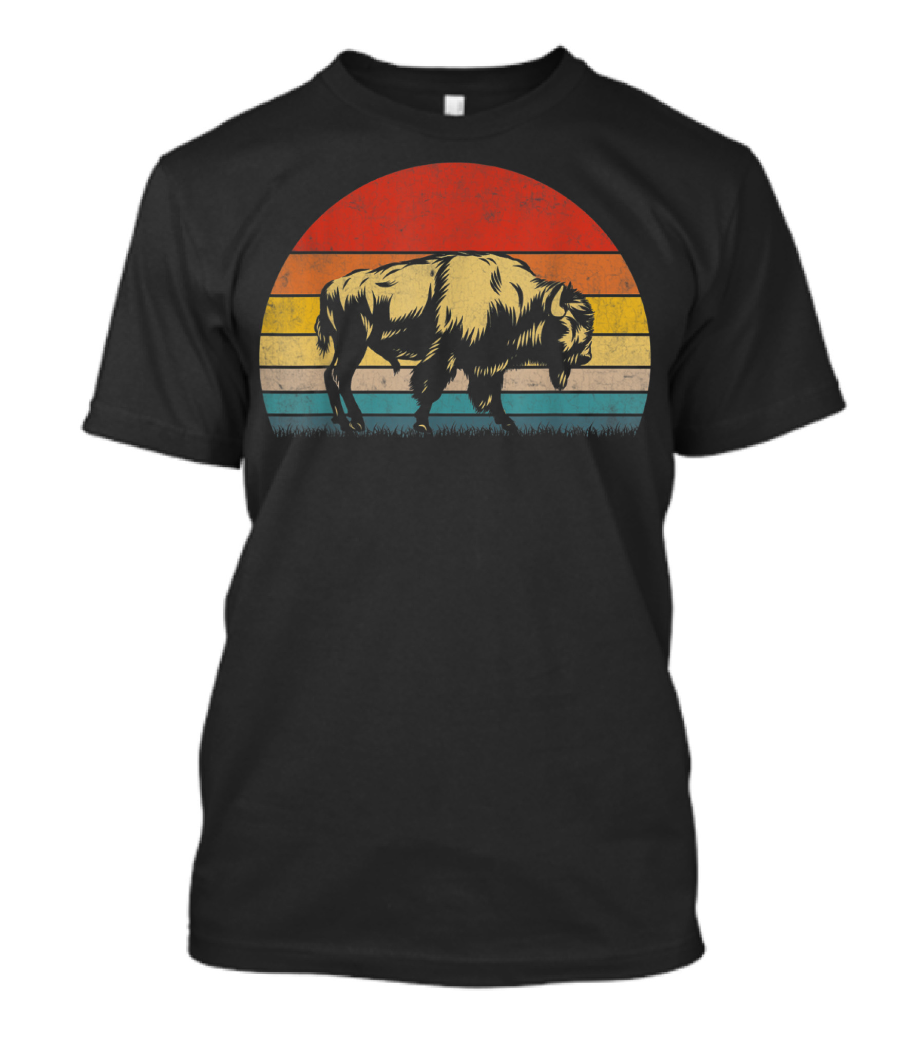 Buffalo Bison Sunset Vintage 70s Natur Retro Stripes T-Shirt