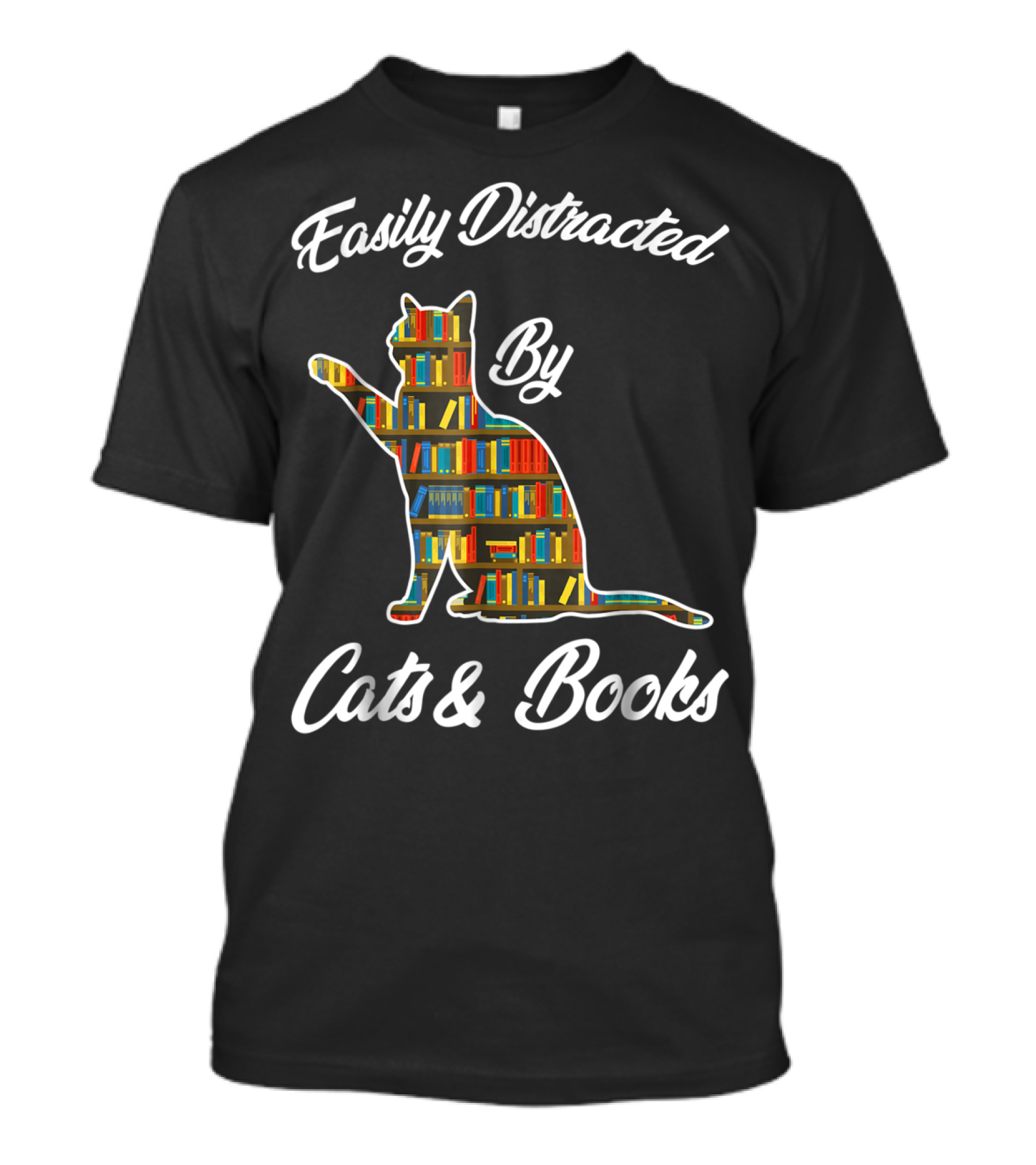 Easily Distracted By Cats And Books Animal Lover Meowi T-Shirt
