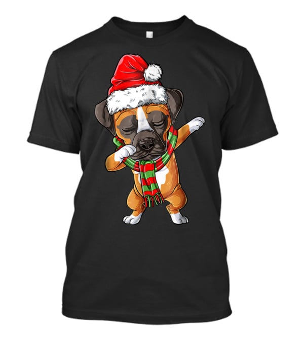 Dabbing Boxer Dog In Santa Hat With Christmas Scarf T-Shirt