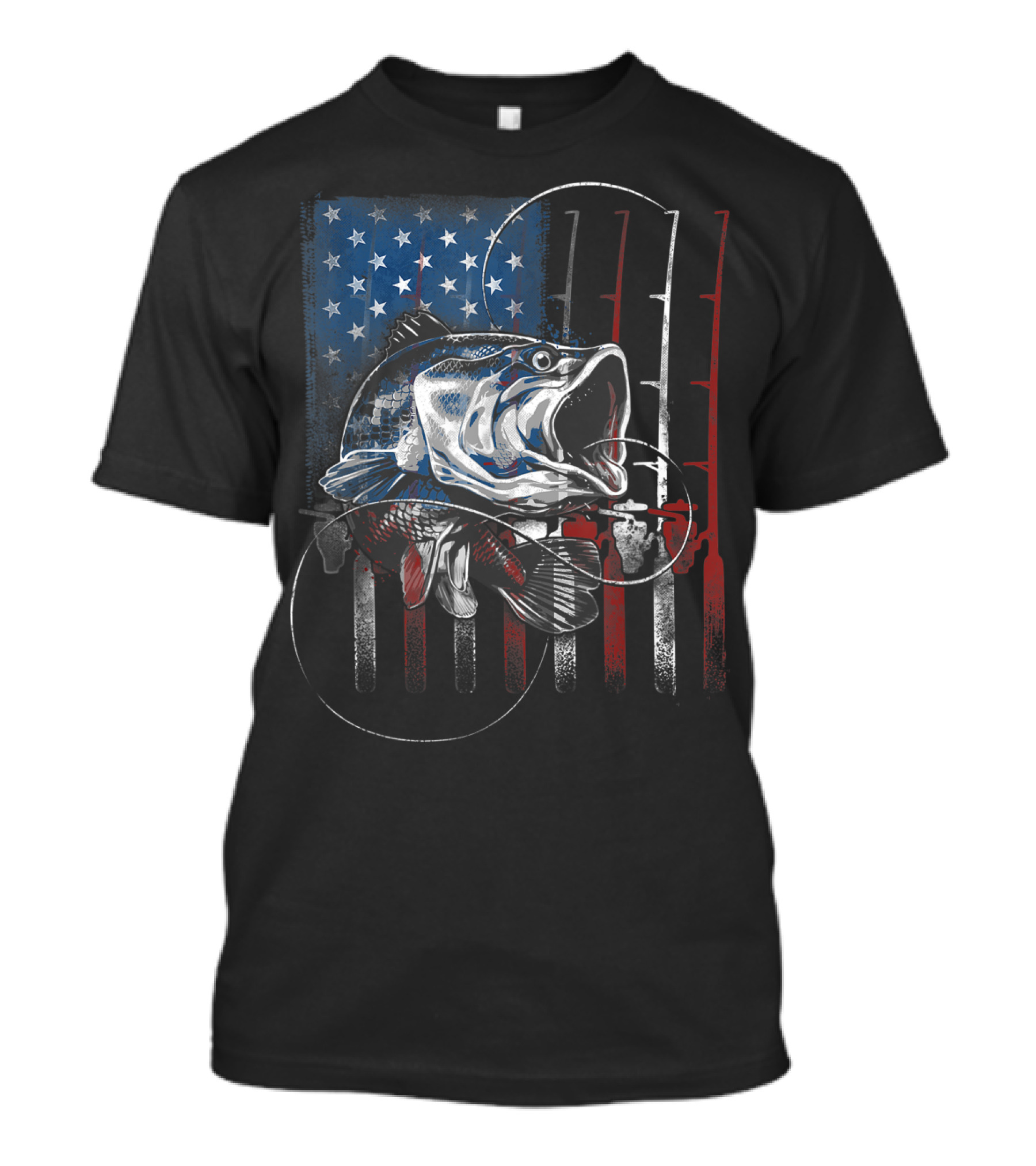 Fishing American Flag Vintage USA Bass Rods Stars Stripes T-Shirt
