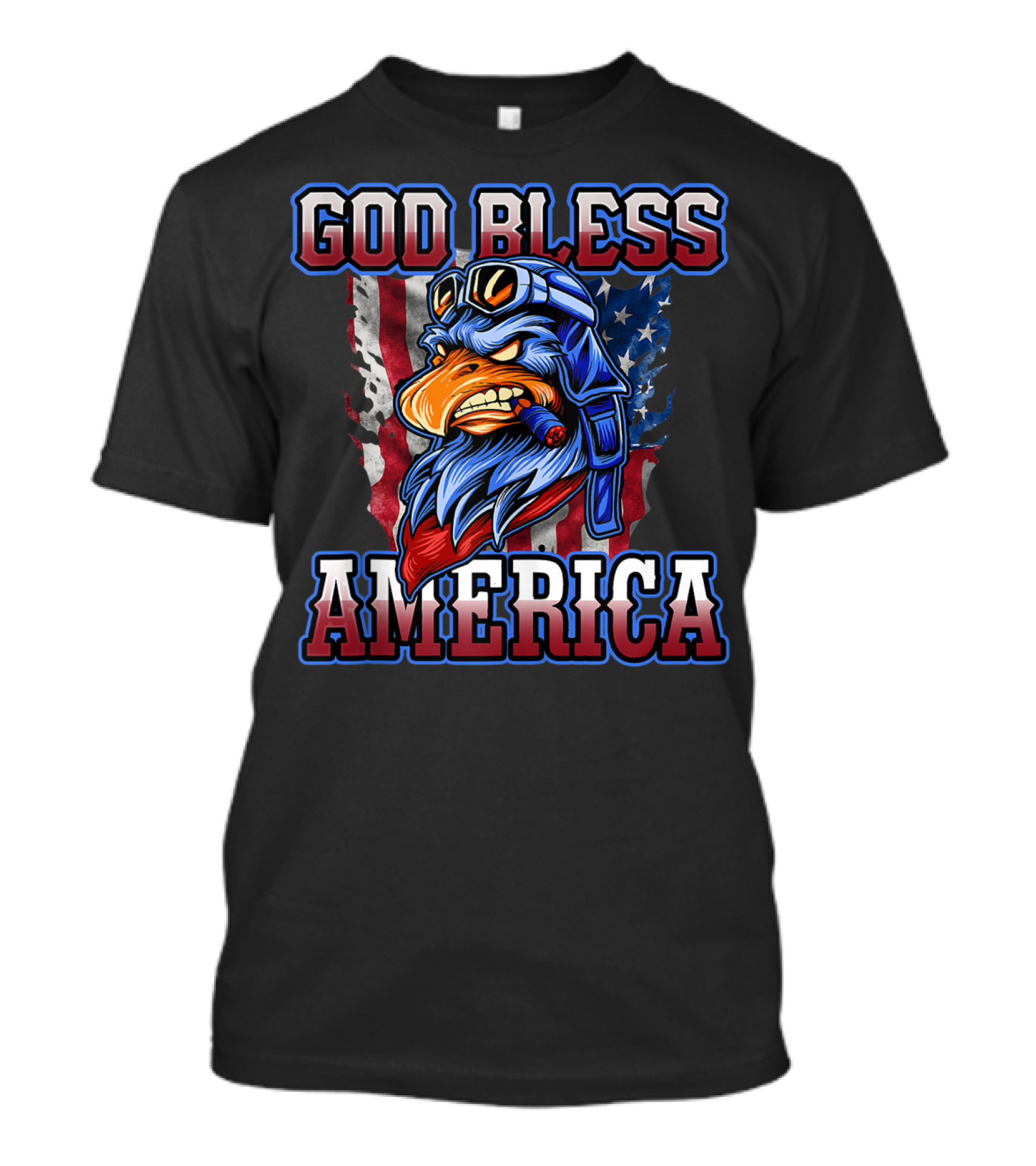 God Bless America Patriotic Eagle With American Flag Helmet And Goggles T-Shirt