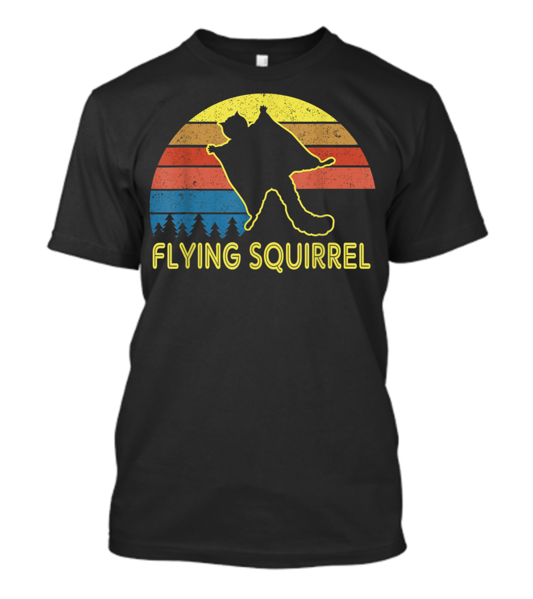 Flying Squirrel Retro Sunset With Silhouette And Forest Stripes T-Shirt