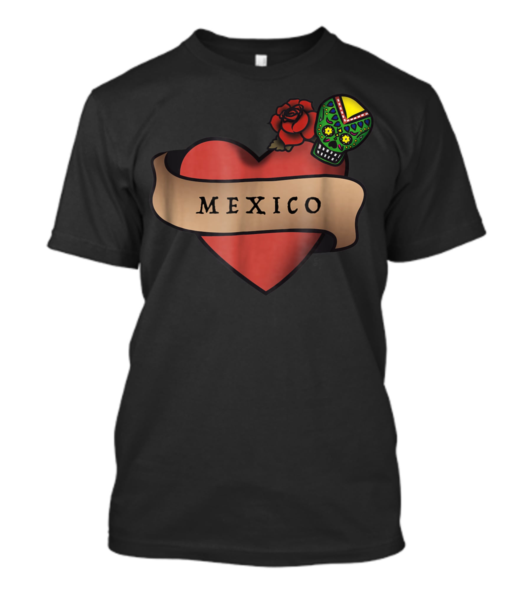 I Love Mexico Dia De Los Muertos Mexico Heart Sugar Skull Rose T-Shirt