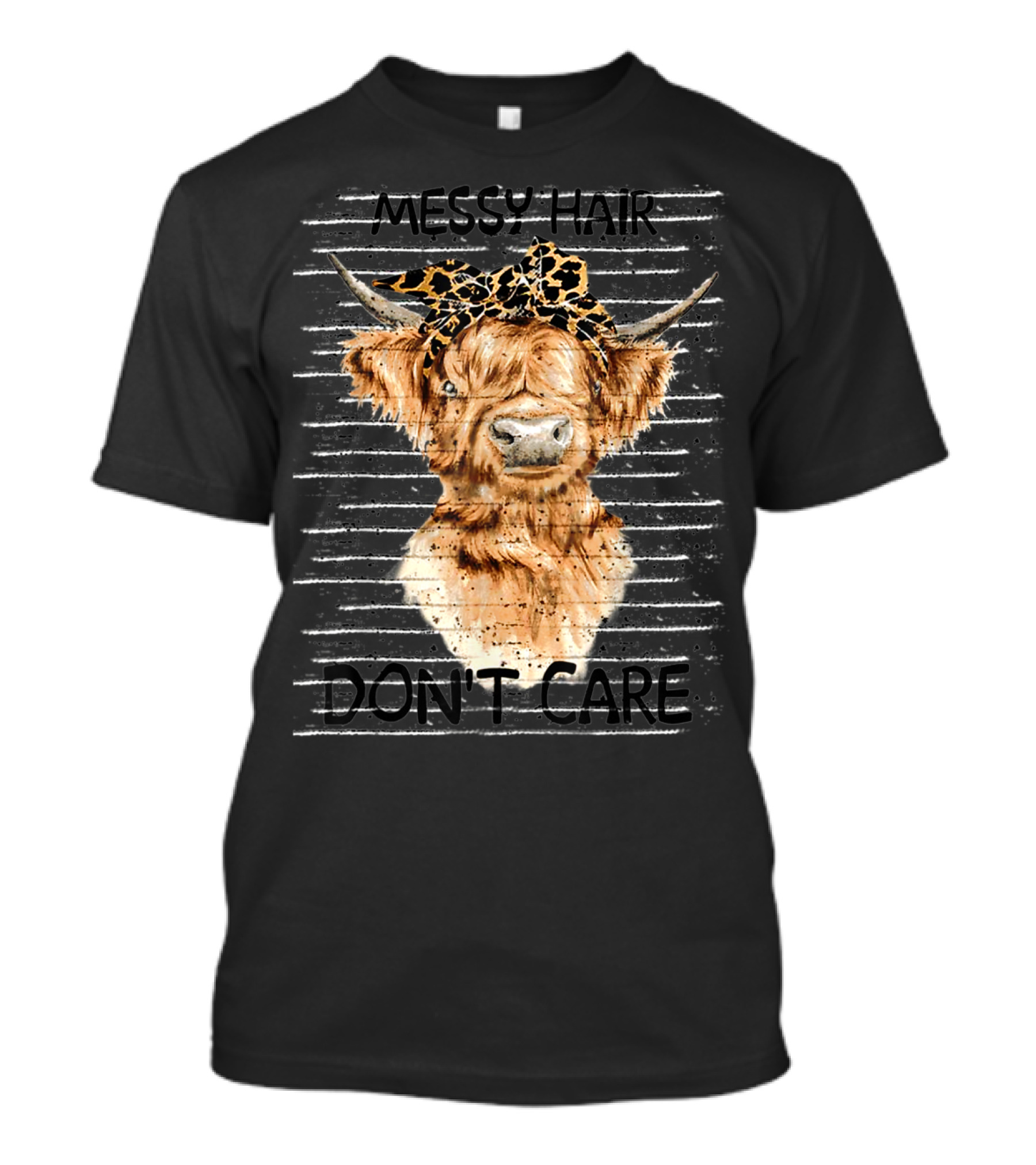 Messy Hair Don't Care Highland Cow Leopard Print Headband T-Shirt