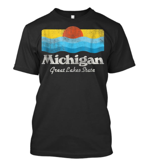 Michigan Great Lakes State Retro Sun And Waves T-Shirt