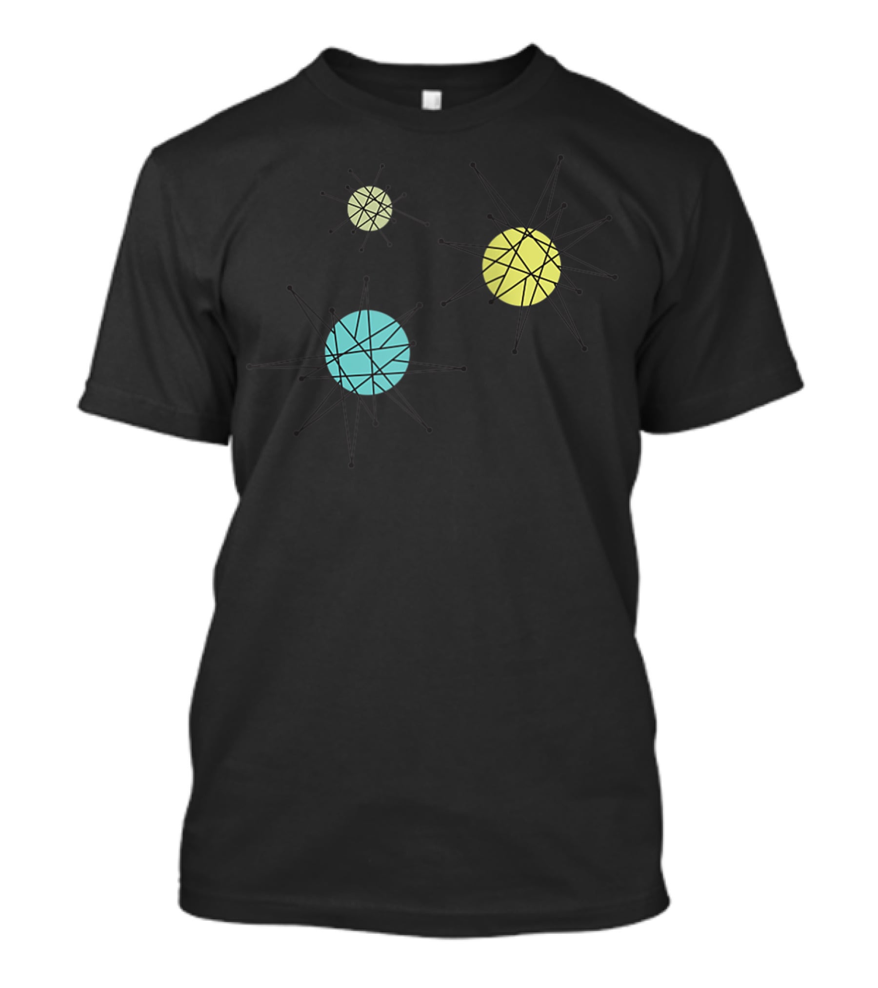 Vintage Franciscan Starburst Atomic Era Raglan Bas Colorful Celestial Orbs T-Shirt