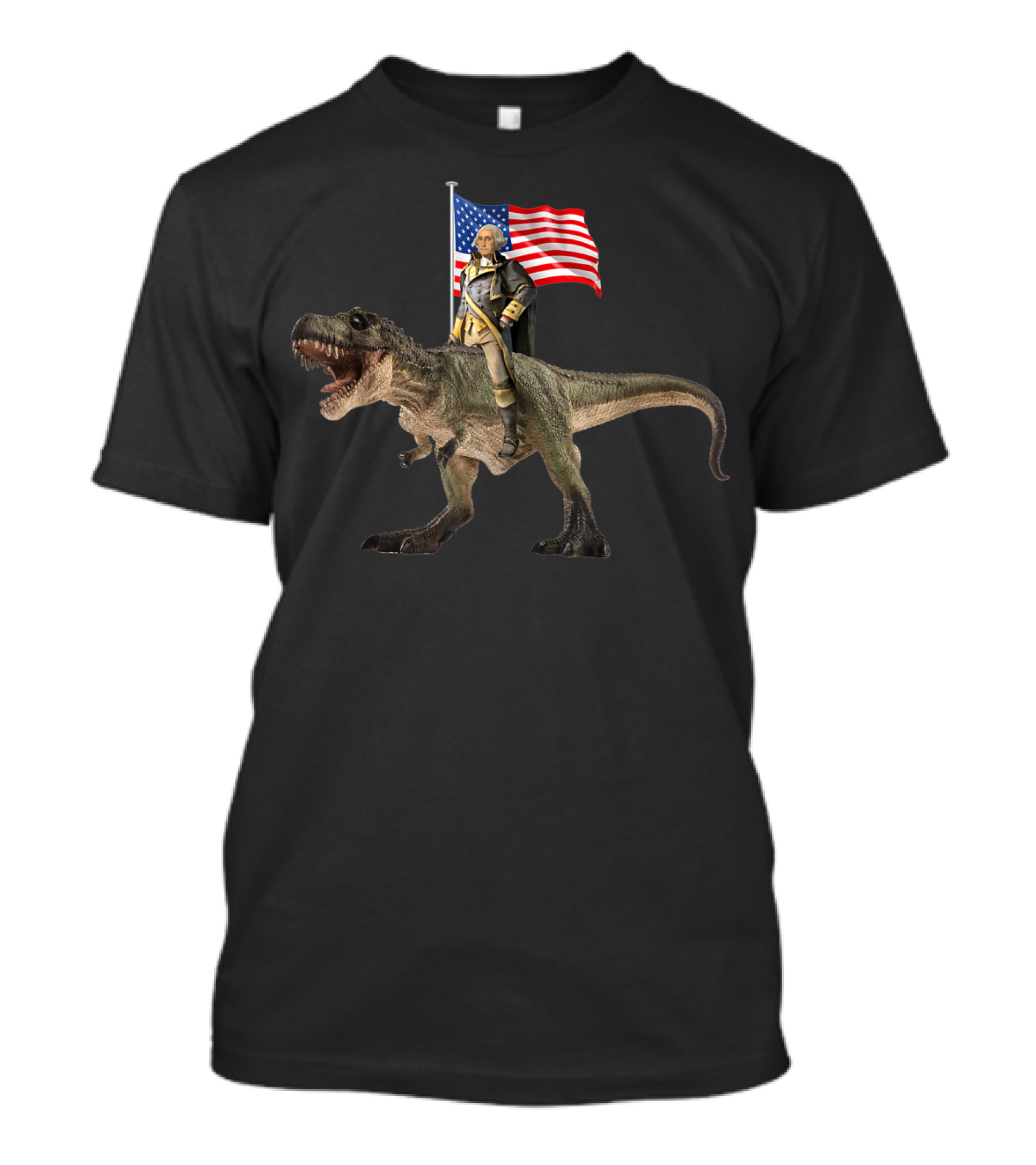 George Washington Riding T-Rex Dinosaur With American Flag T-Shirt