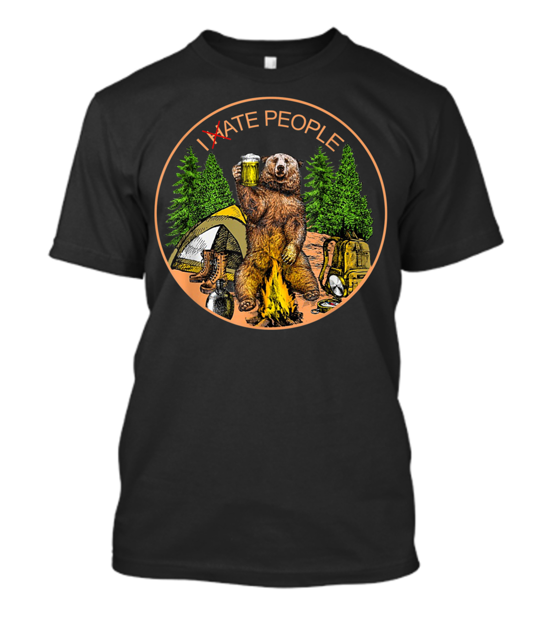 I Eat People Bear Beer Outdoor Camping Campfire Tent Backpack Trees Adventure T-Shirt