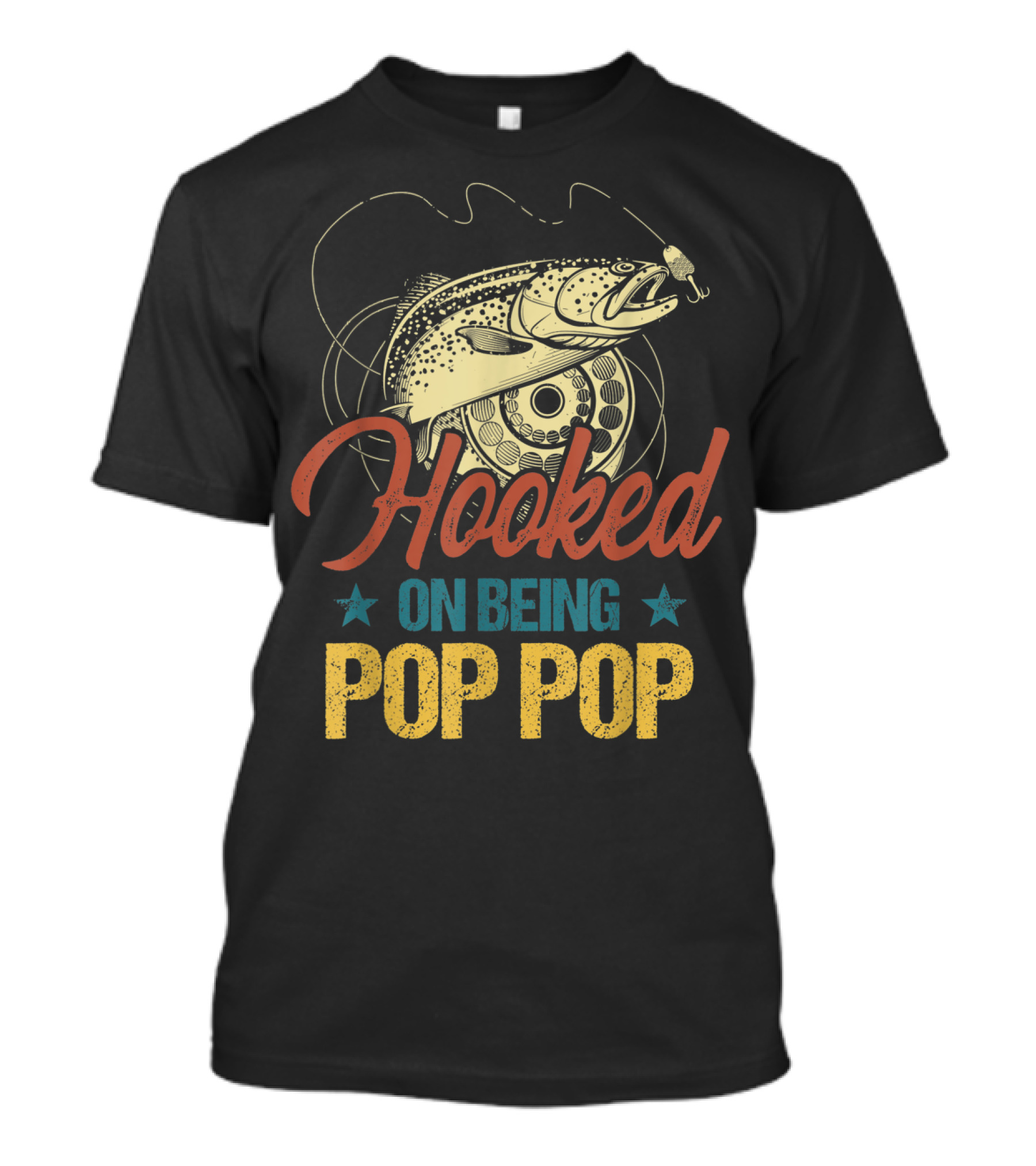 Hooked On Being Pop Pop Fishing Vintage Mens T-Shirt