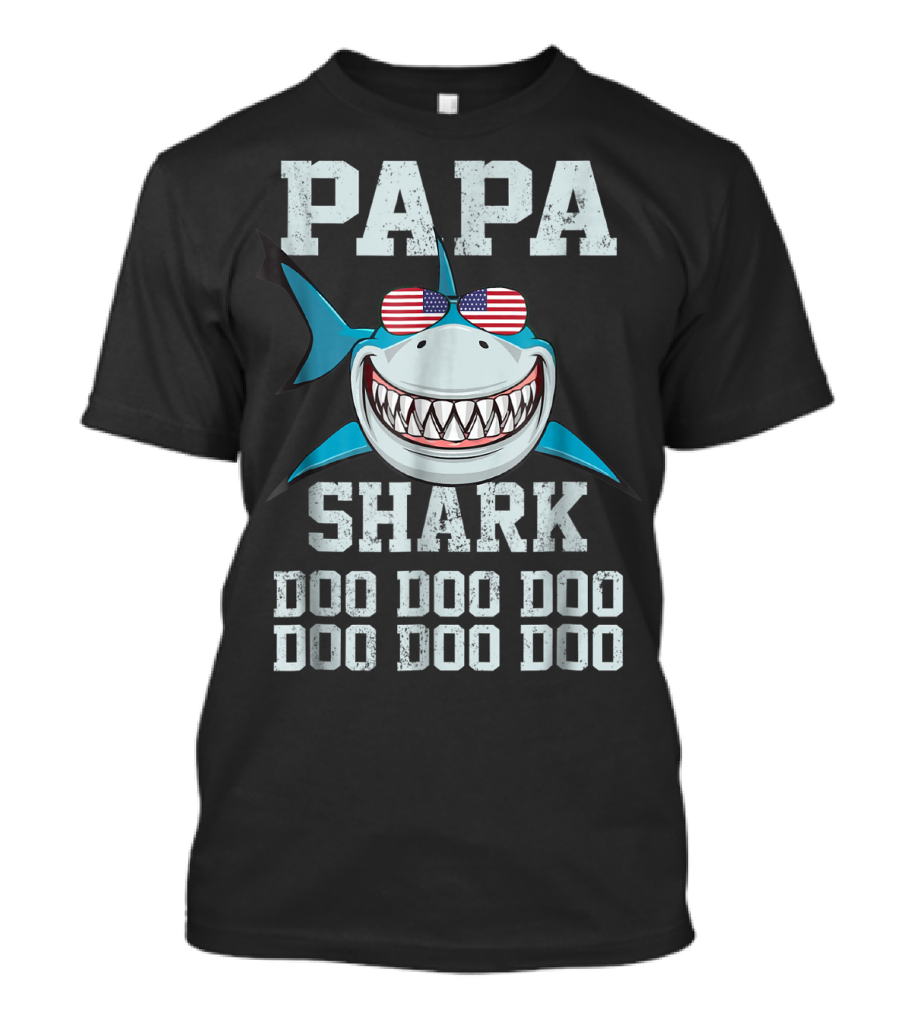 Papa Shark Doo Doo Doo Doo American Flag Sunglasses Fathers T-Shirt