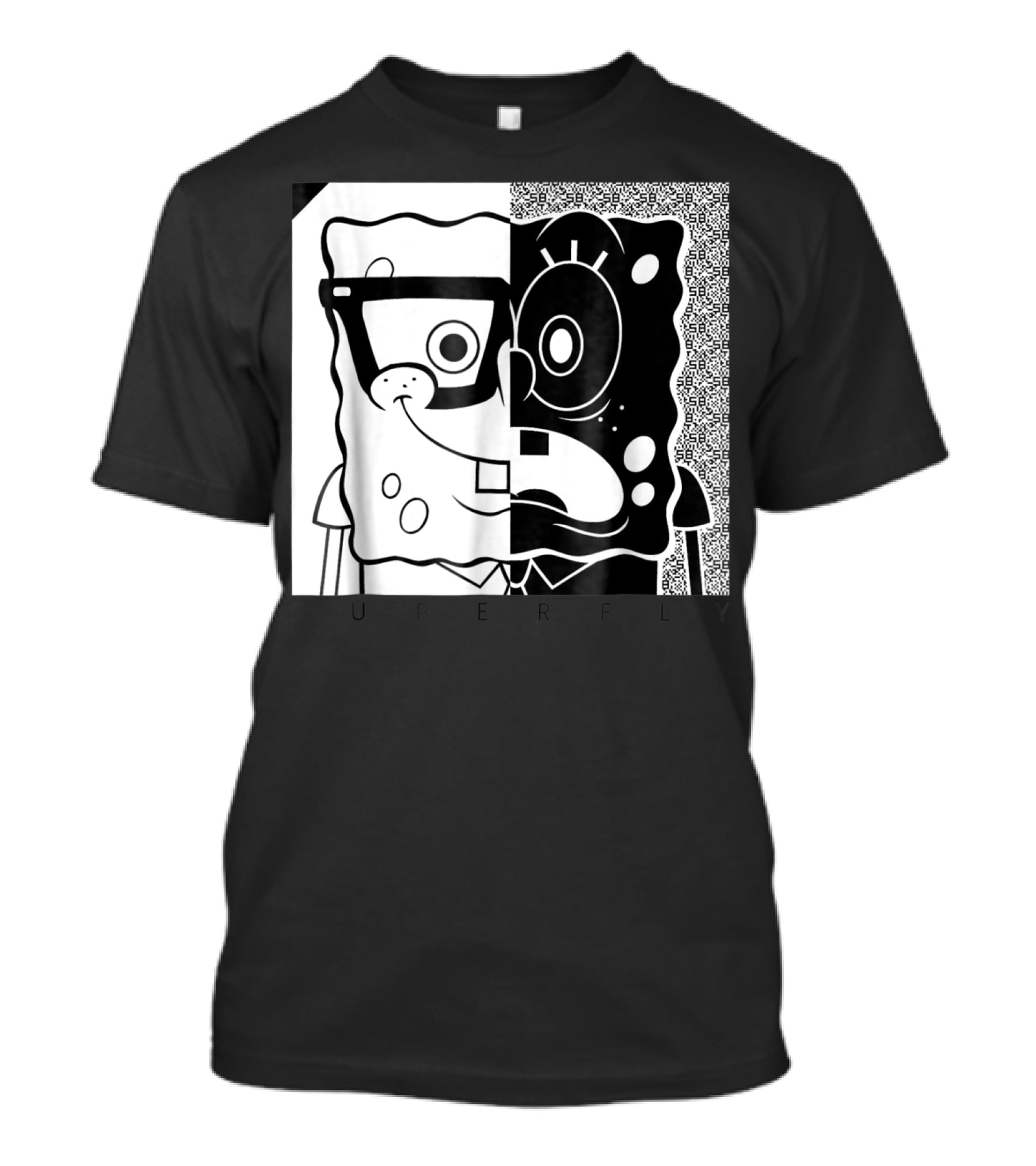 SpongeBob SquarePants Superfly Black And White Optical Illusion Comic T-Shirt
