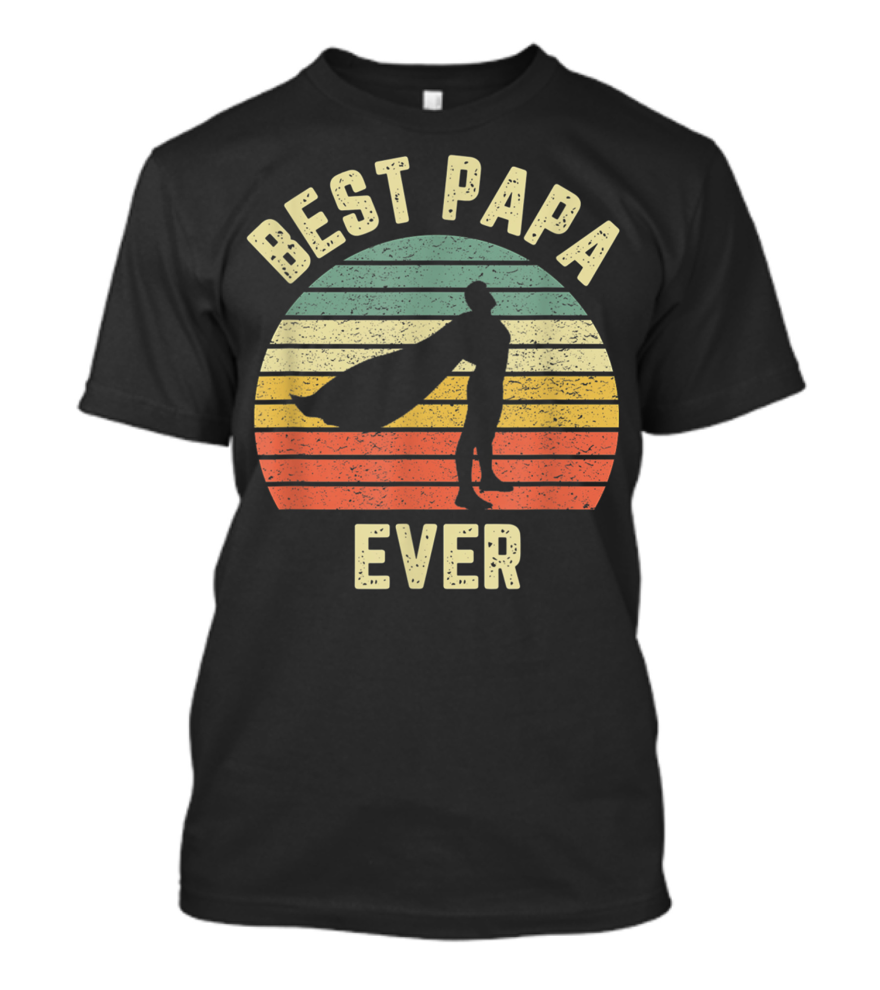 Best Papa Ever Superhero Vintage Retro Stripes T-Shirt