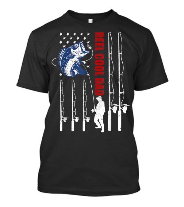 Reel Cool Dad Vintage Fishing USA Flag Mens Fish Rods T-Shirt