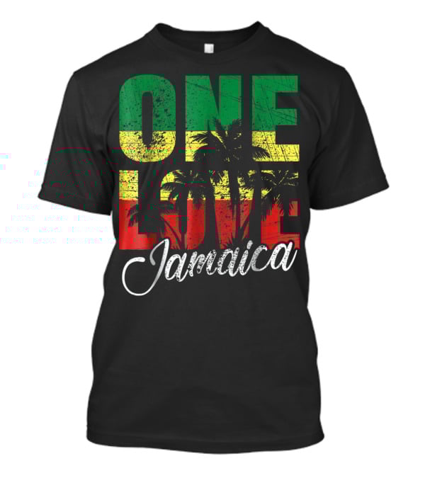 One Love Jamaica Caribbean Vacation Reggae Colors Palm Trees T-Shirt