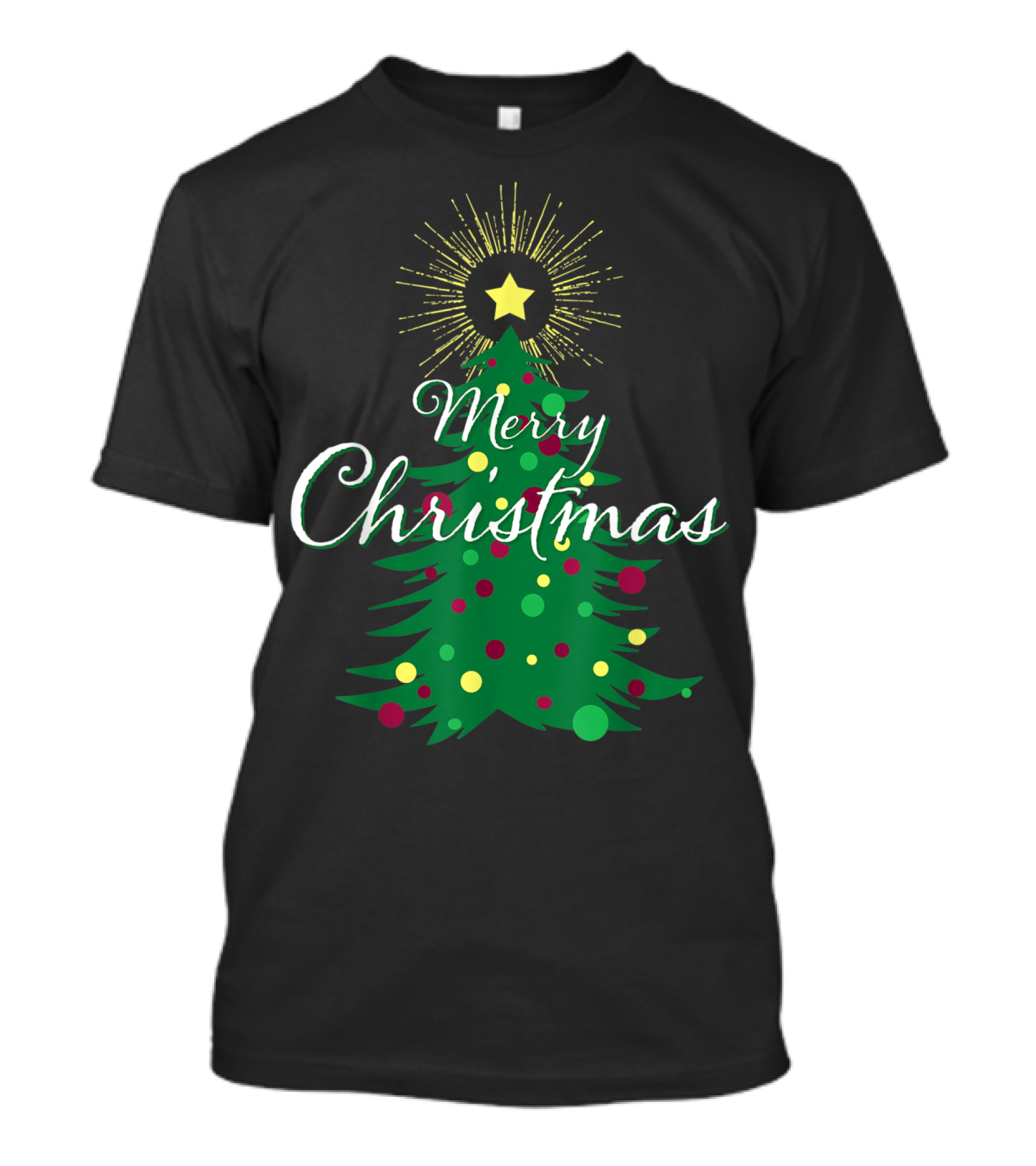Merry Christmas Tree With Star And Colorful Ornaments For Family Party T-Shirt