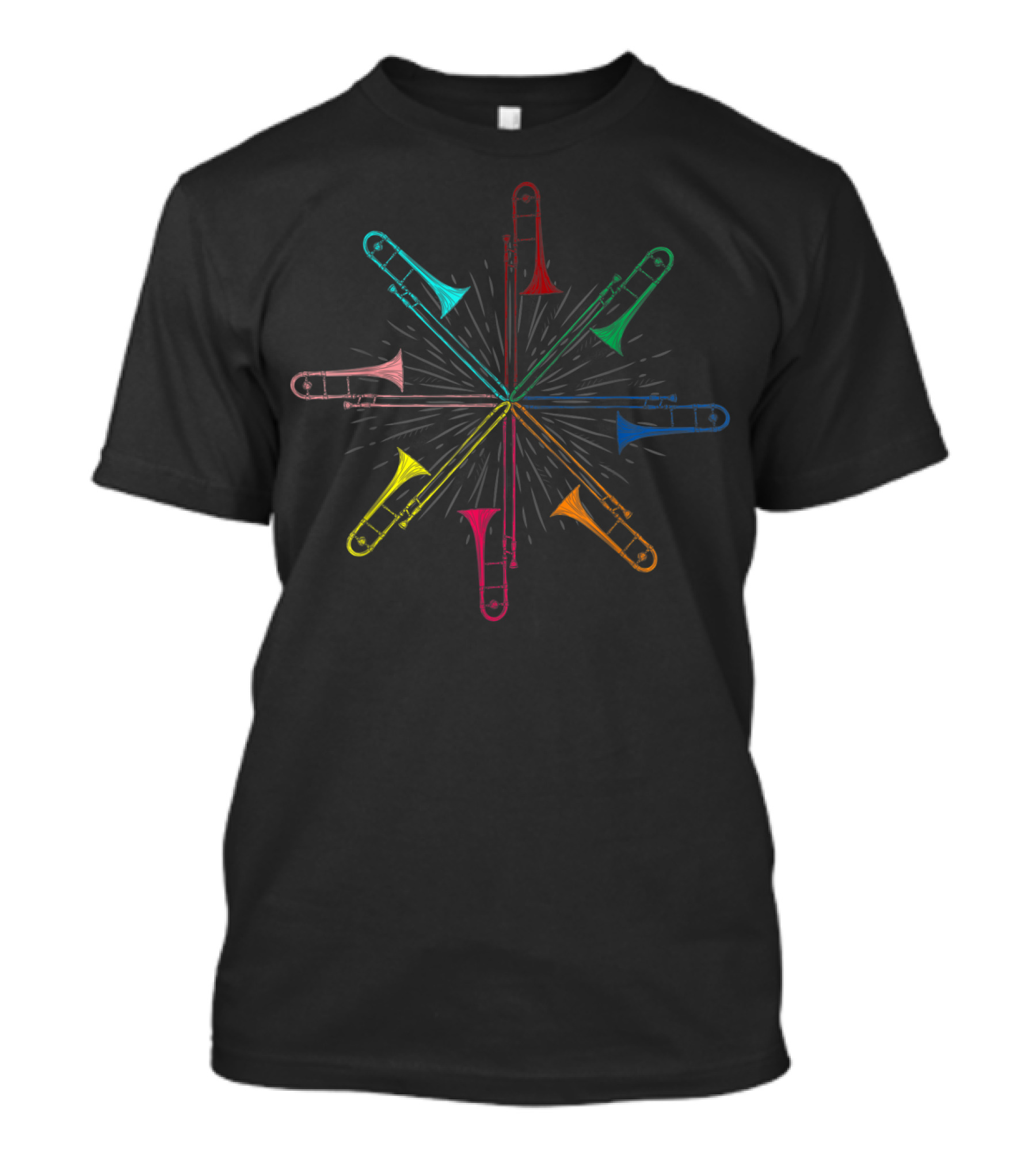Multicolored Trombone Starburst Musician Instrument T-Shirt
