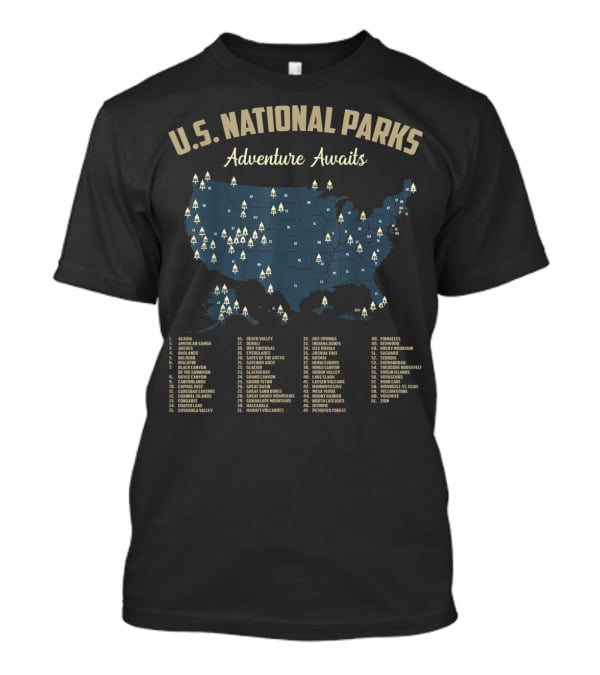 U.S. National Parks Adventure Awaits Map Camping Hiking Outdoor T-Shirt