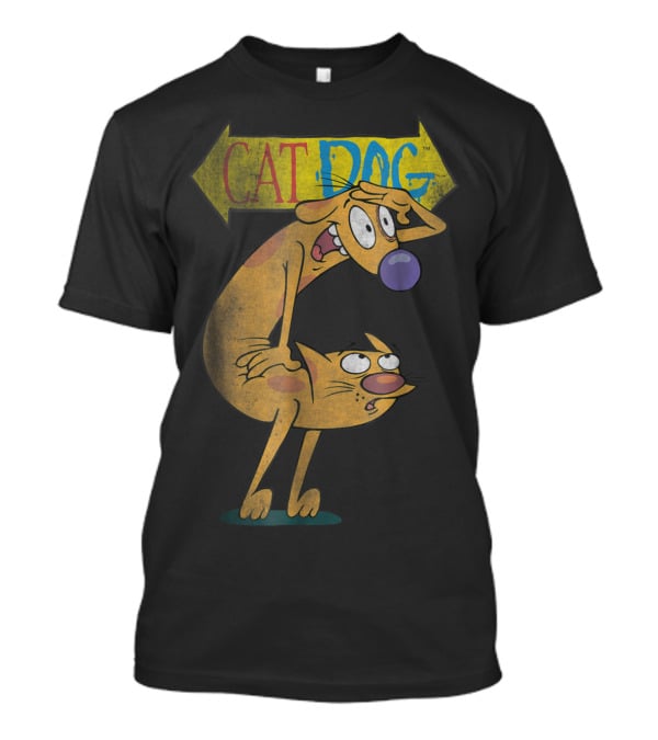 Nickelodeon CatDog Characters With Yellow Direction Arrow T-Shirt
