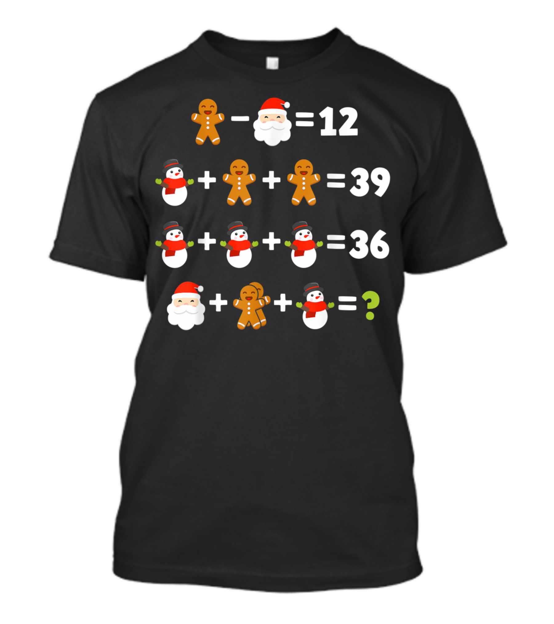 Gingerbread Santa Snowman Christmas Math Puzzle Equation Mystery T-Shirt