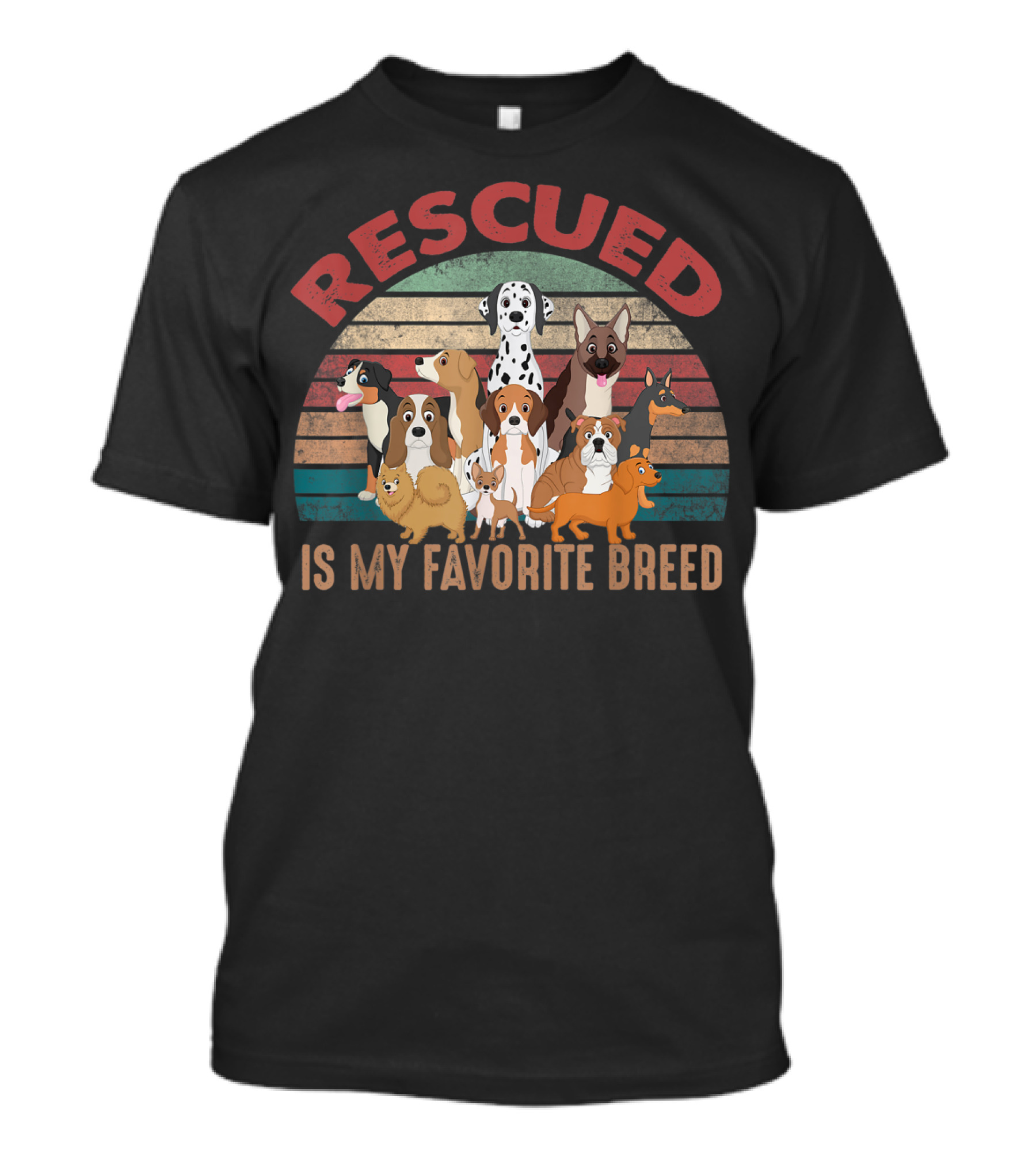 Rescued Is My Favorite Breed Funny Rescue Dog Lovers Retro Pet T-Shirt