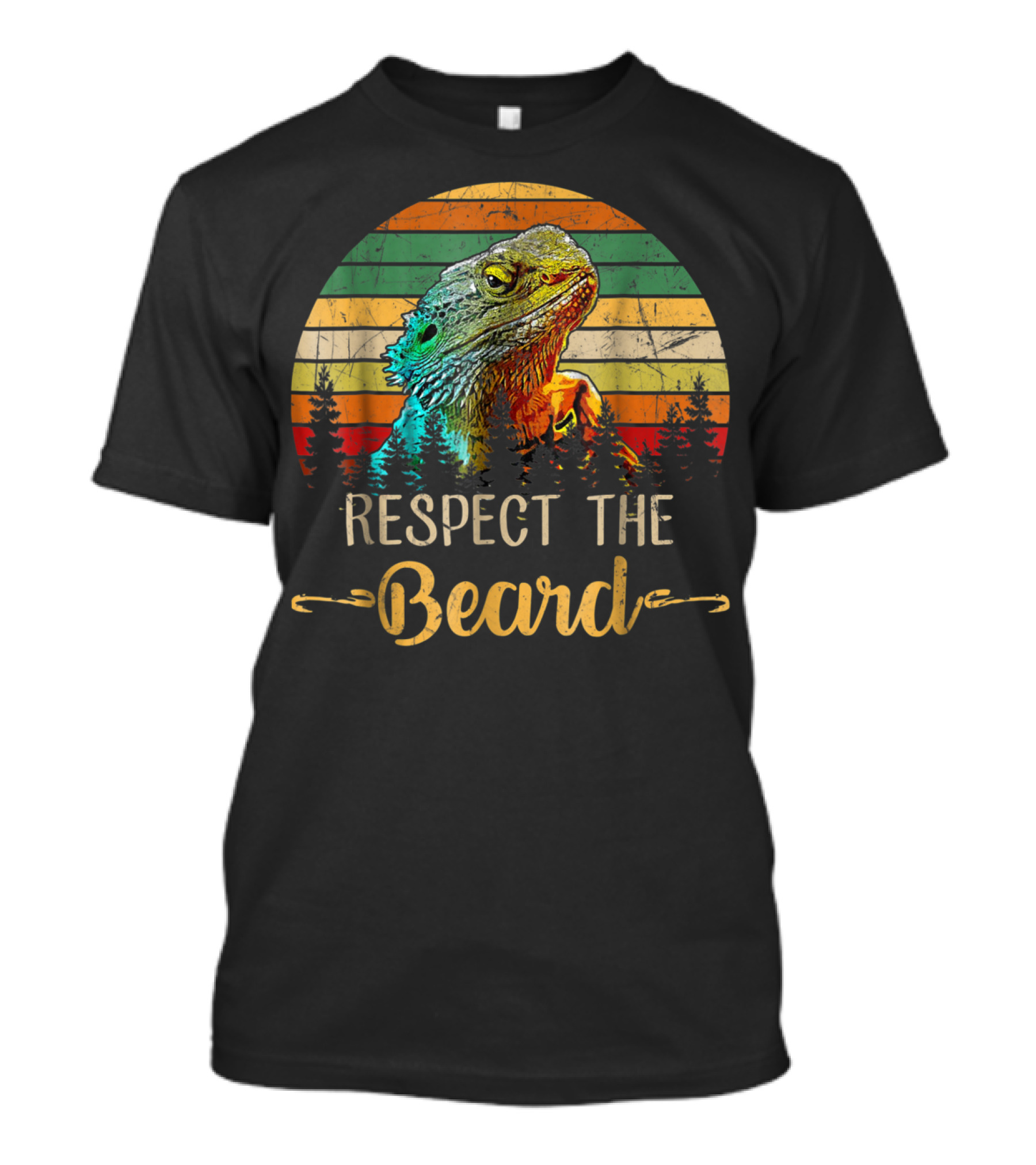 Respect The Beard Retro Sunset Bearded Dragon T-Shirt