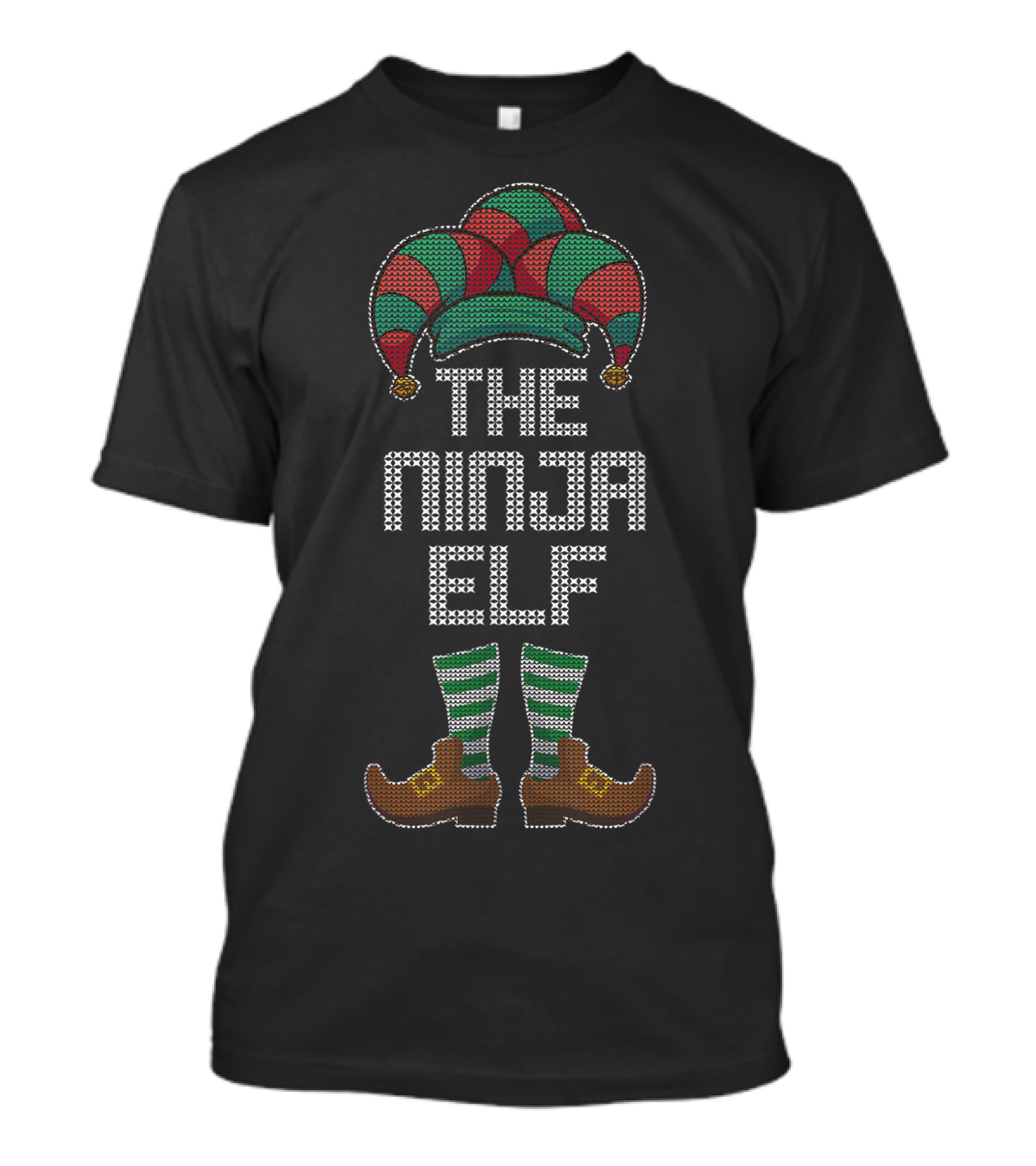 The Ninja Elf Family Jester Hat And Striped Stockings T-Shirt