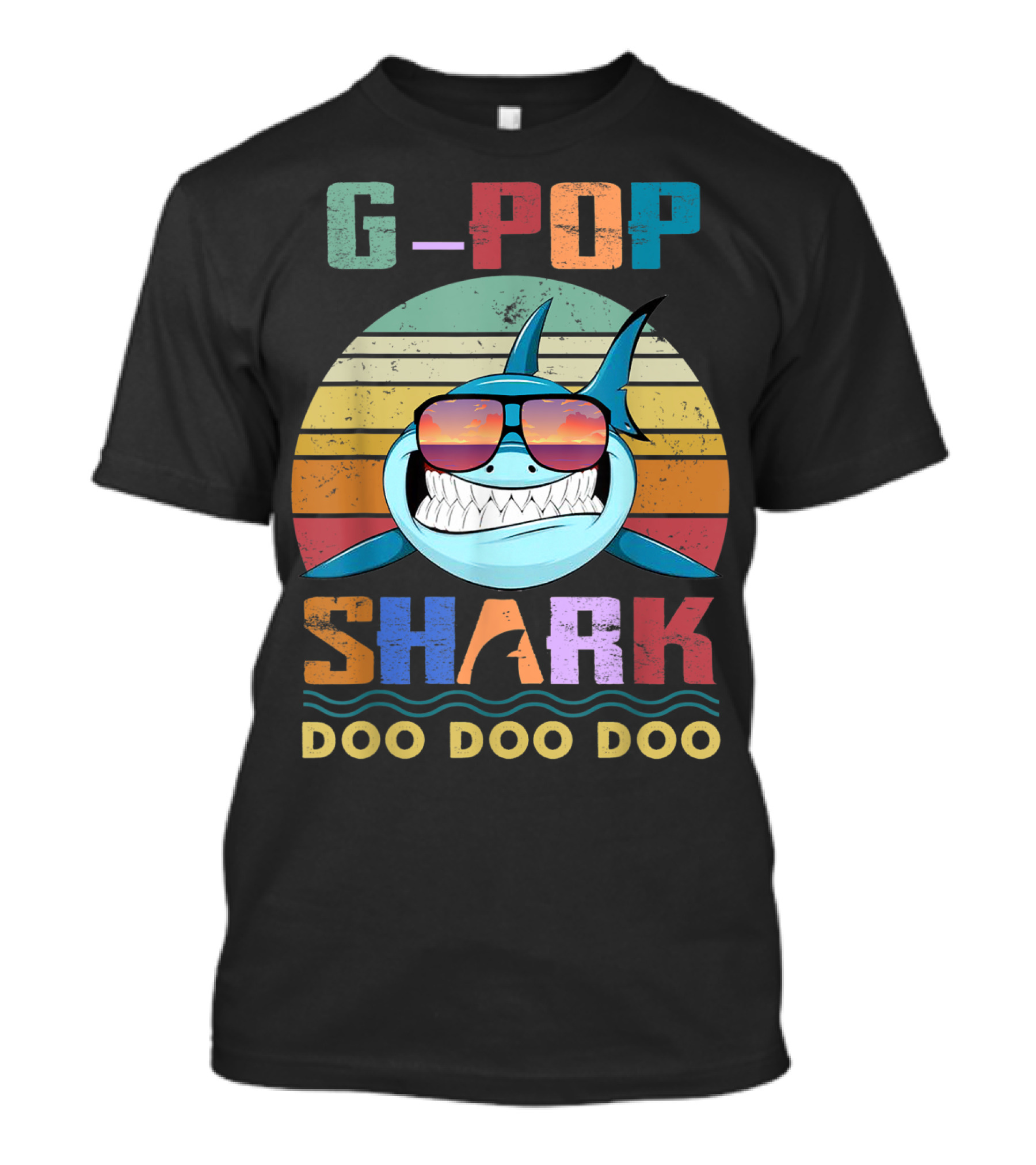 G Pop Shark Doo Doo Doo Retro Sunglasses Ocean Vintage Sunset T-Shirt