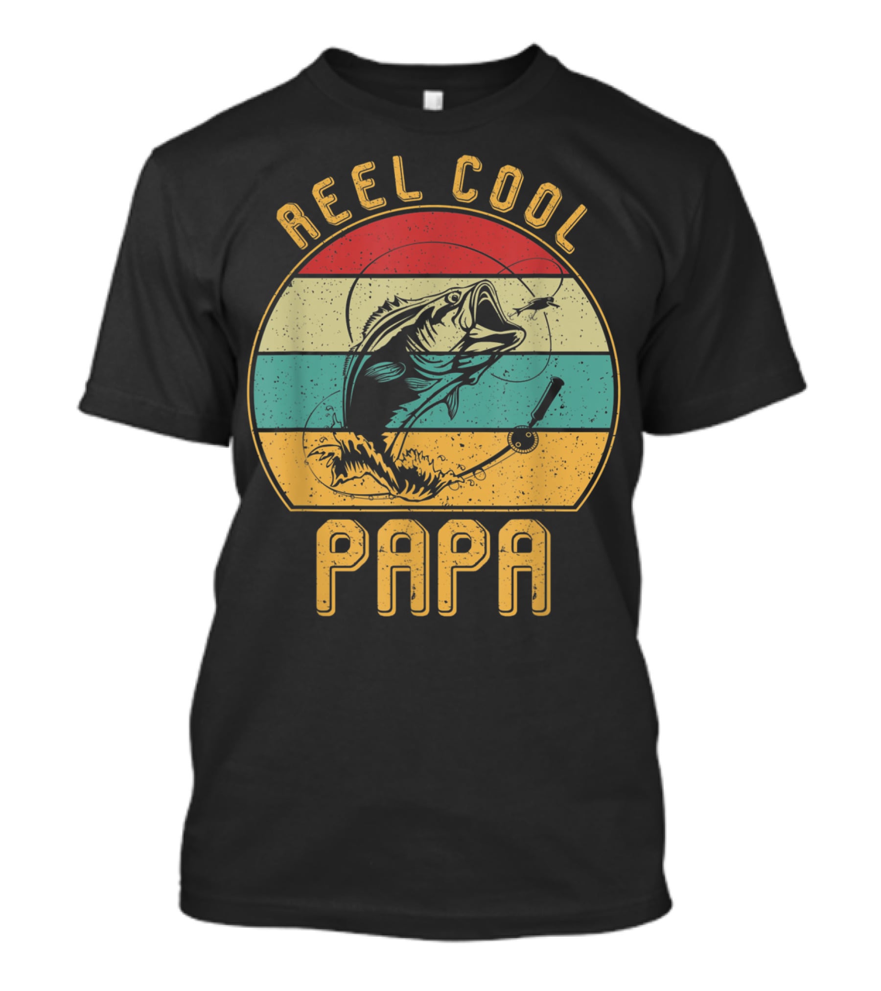 Reel Cool Papa Fishing Father's Day Retro Striped T-Shirt