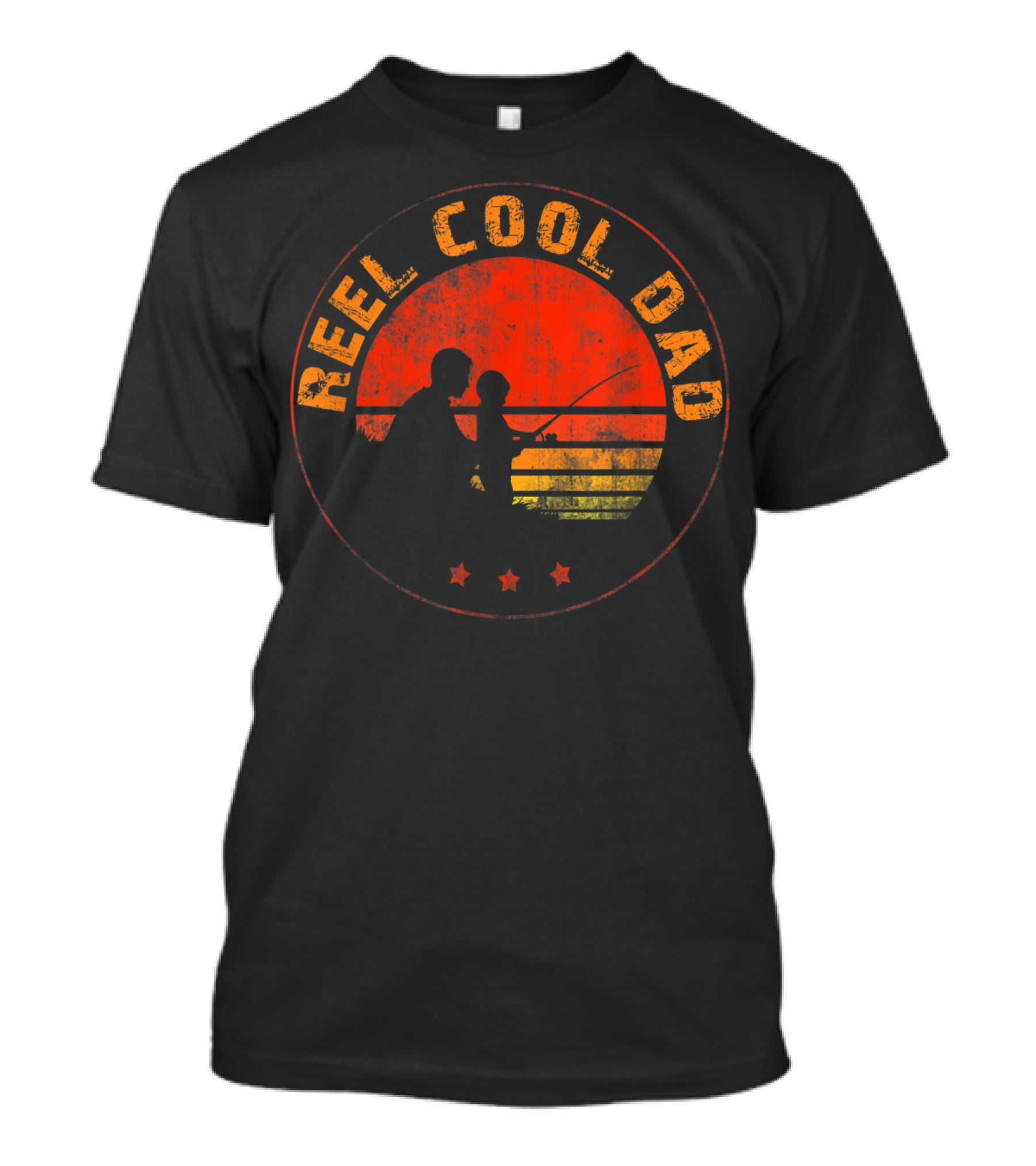 Reel Cool Dad Fishing Daddy Vintage Retro Sunset T-Shirt