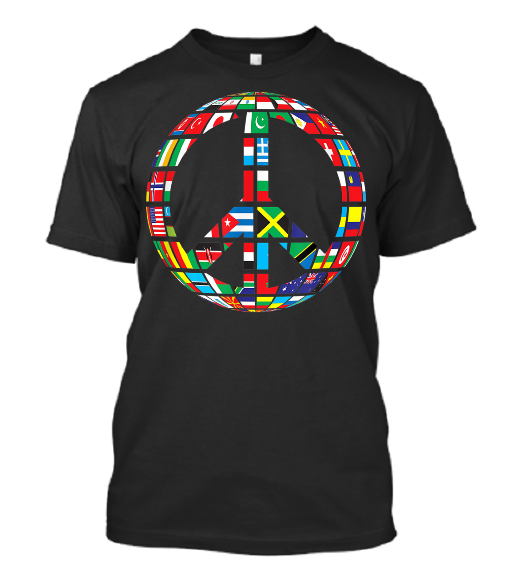 Global Peace Symbol With International Flags Multicultural Unity T-Shirt